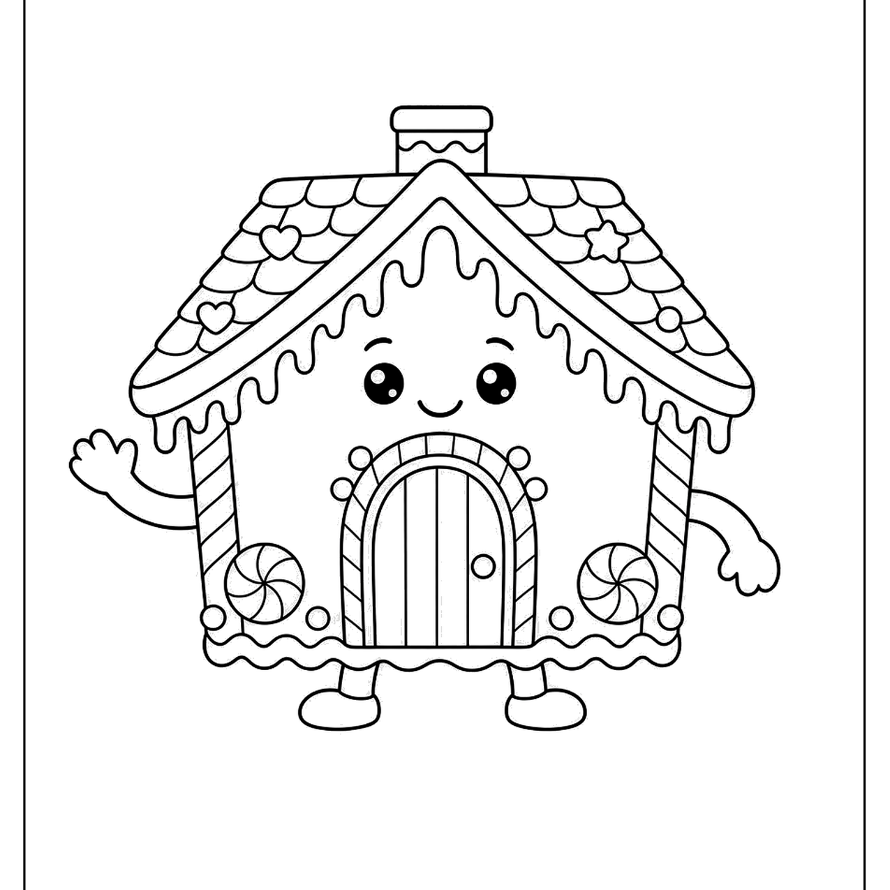 Gingerbread house character with a face and little arms