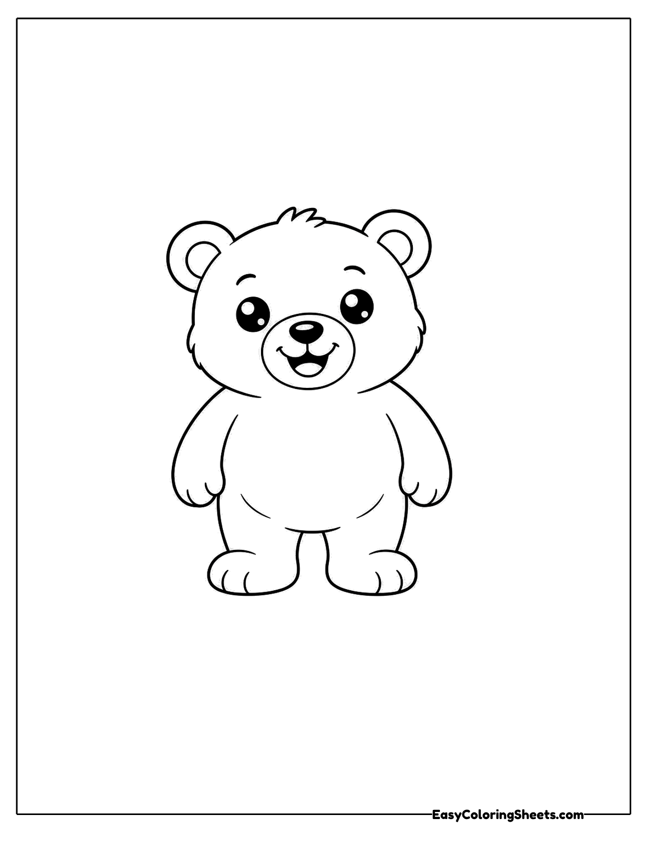 Smiling bear cub standing plainly