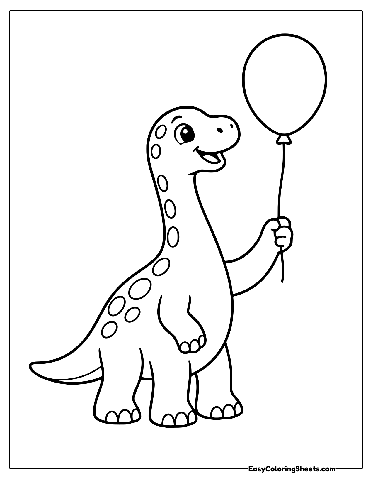 Brachiosaurus standing and holding a single balloon on a string