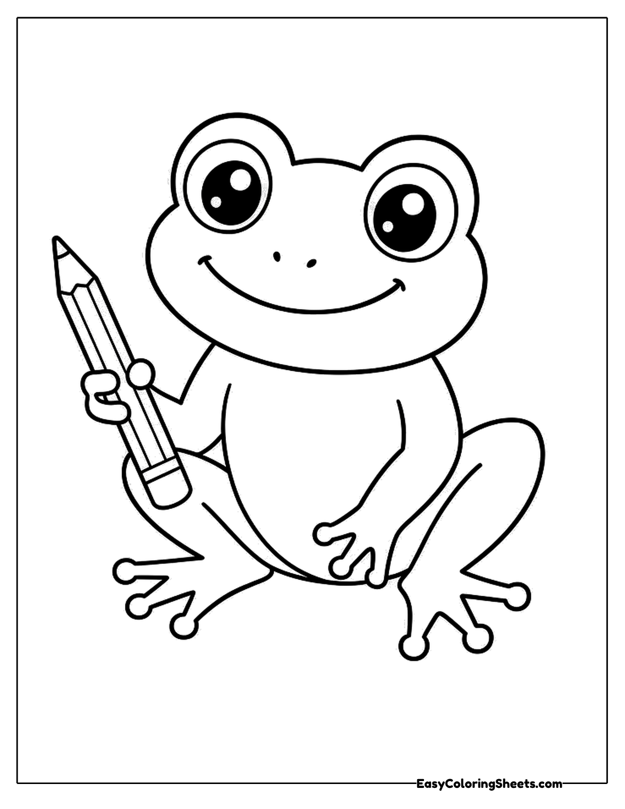 Frog holding a sharpened pencil beside it
