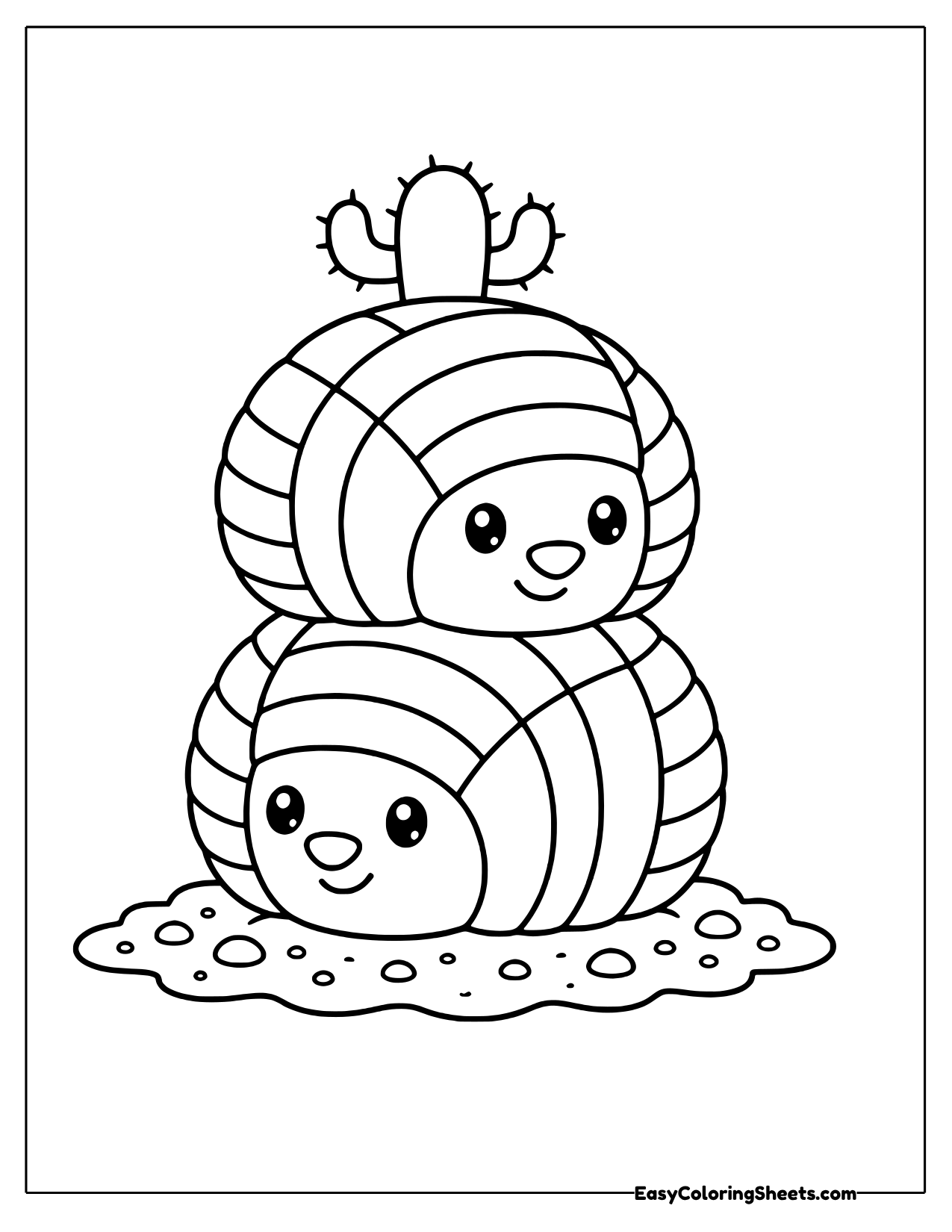 Two armadillos curled into a ball stack