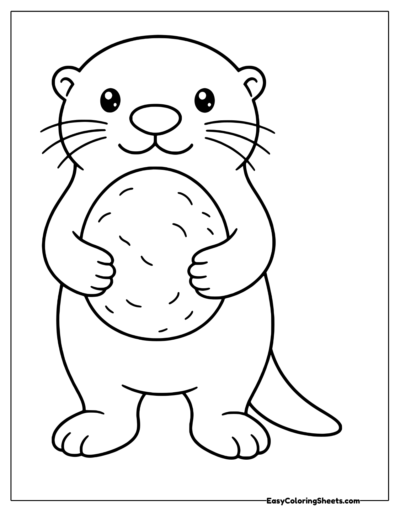 Otter hugging a smooth pebble