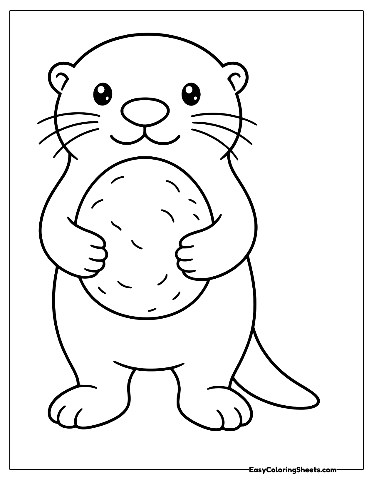 Otter hugging a smooth pebble