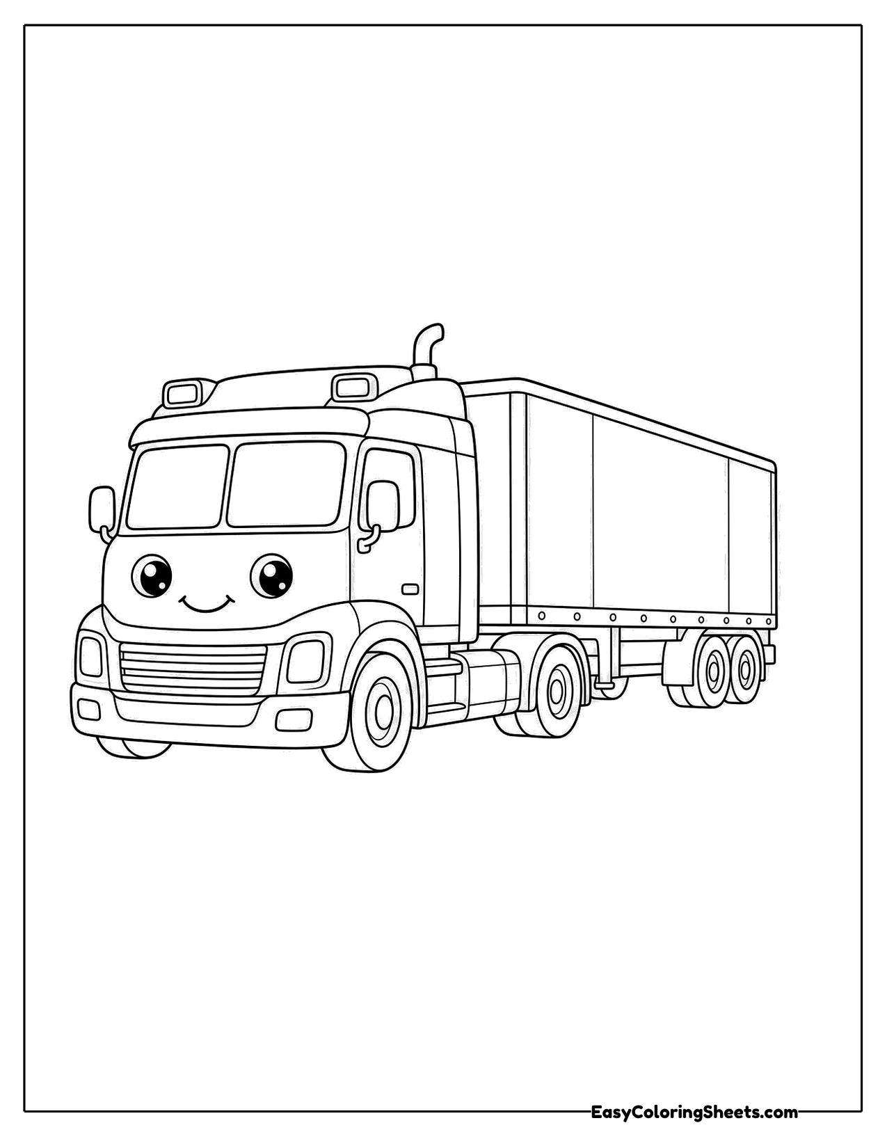 Smiling semi truck with a trailer