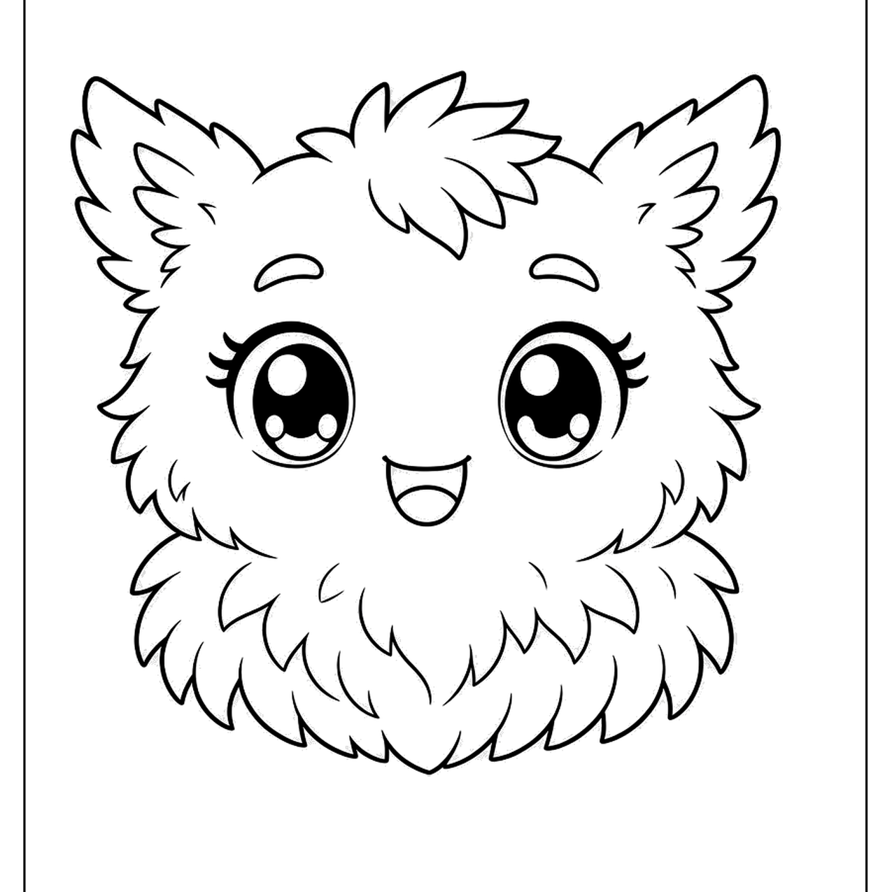 Fluffy creature face with big sparkly eyes