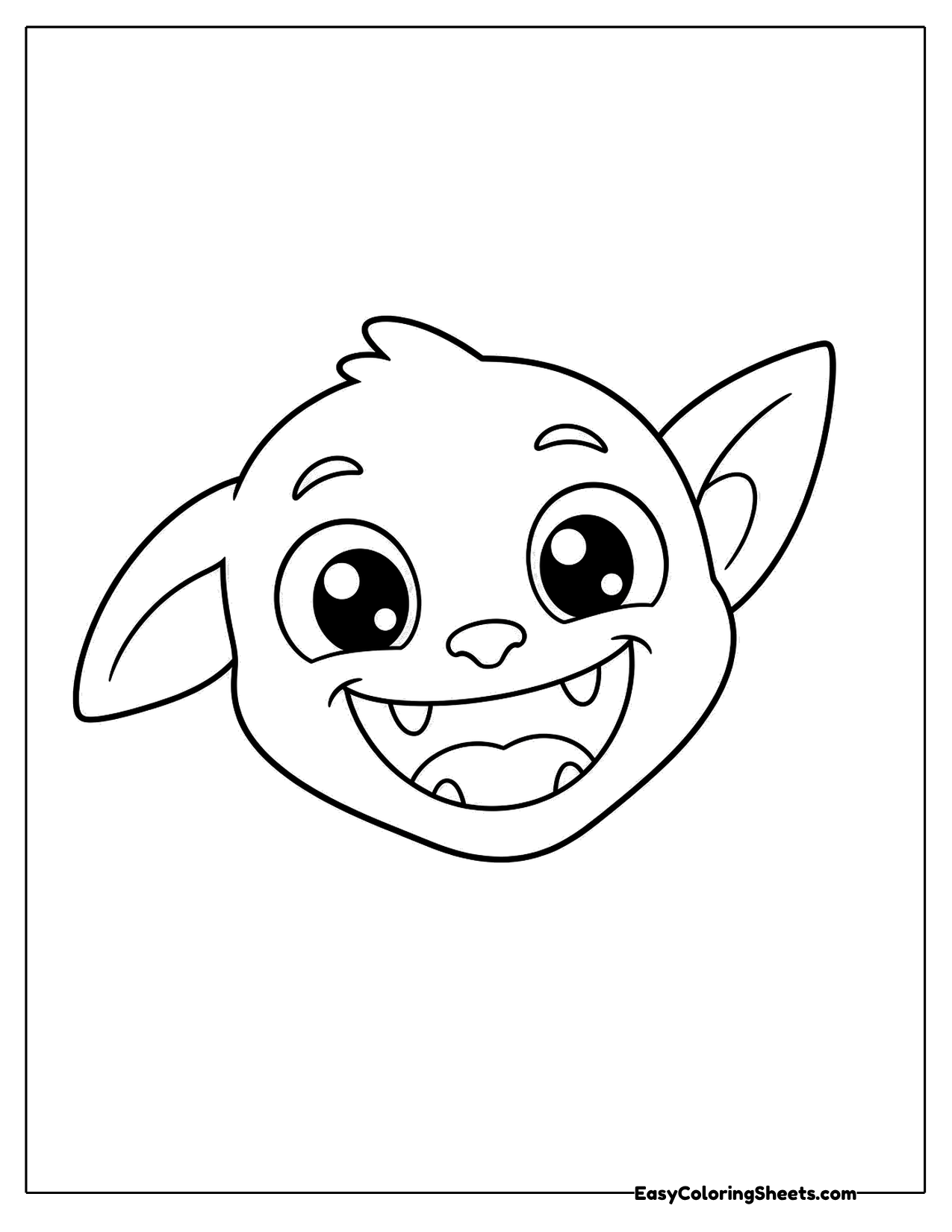 Cute creature face with big eyes and fangs