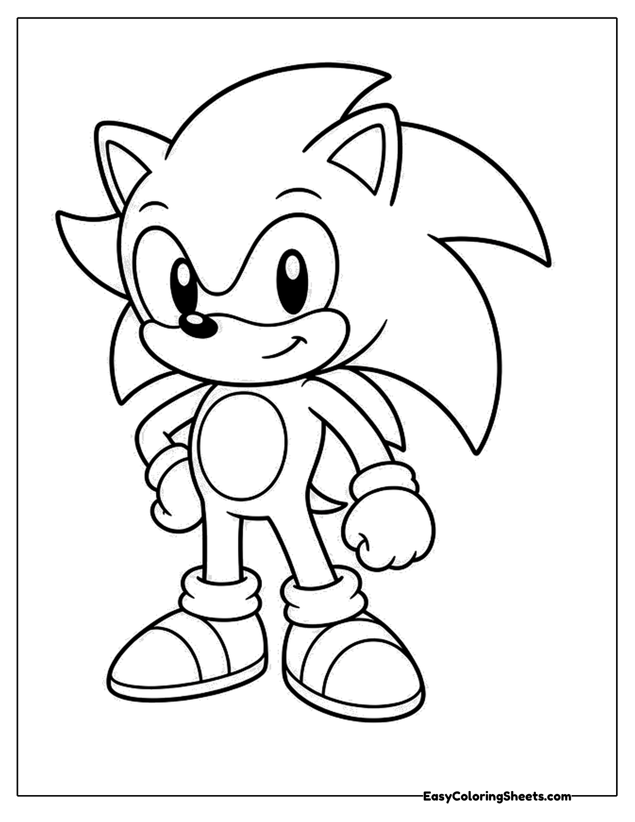 Spiky blue hedgehog character standing with a grin