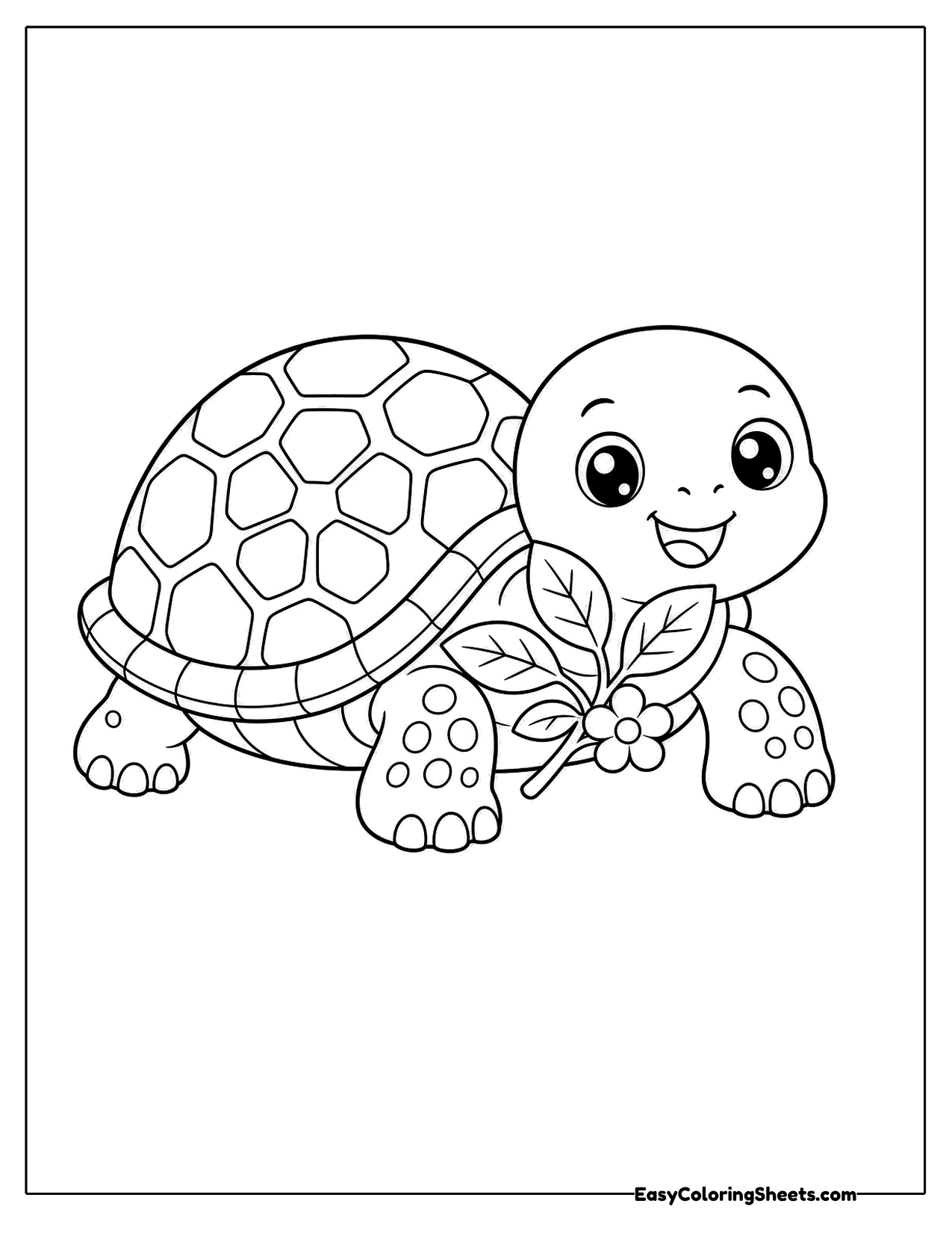 Turtle holding a leaf and flower