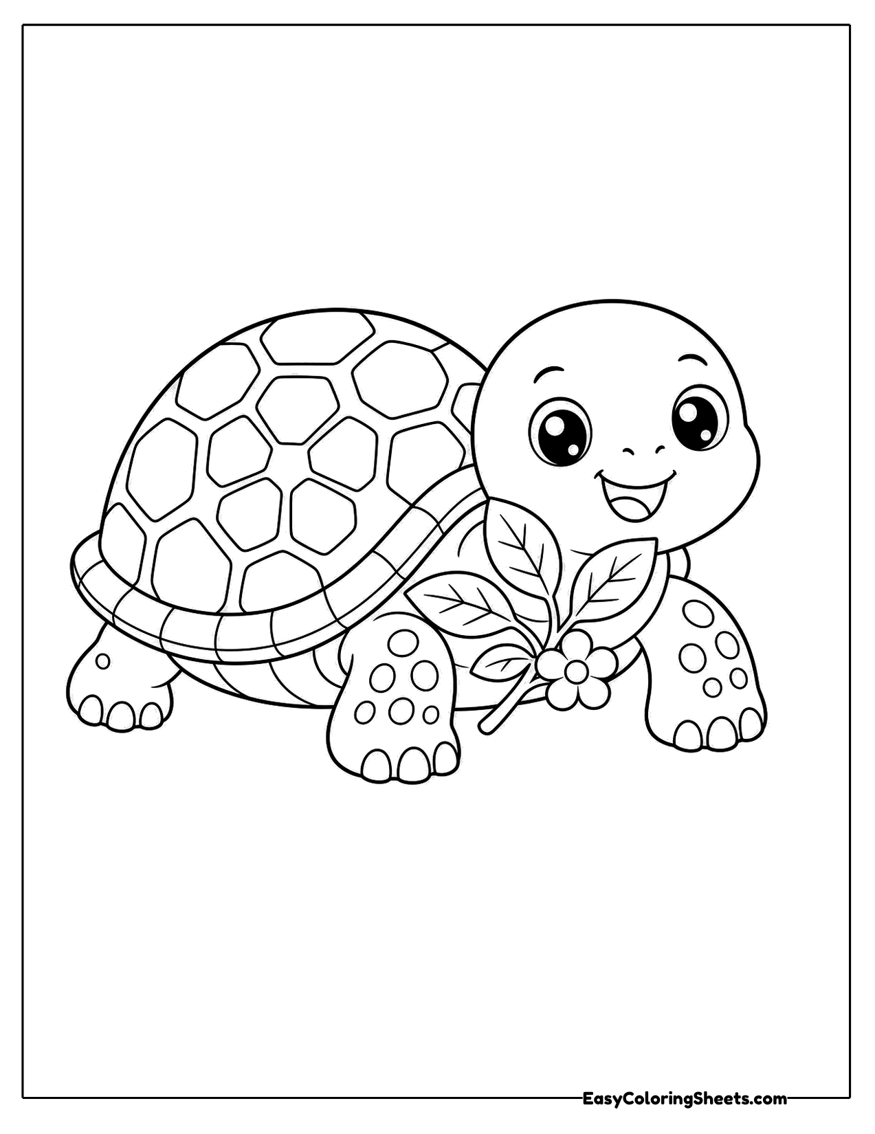 Turtle holding a leaf and flower