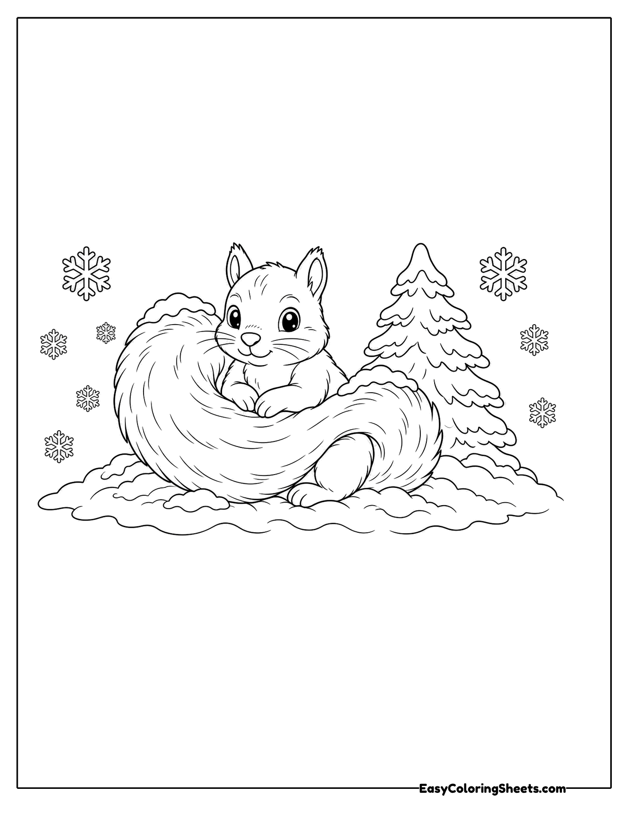 Squirrel in the snow wrapped in its tail