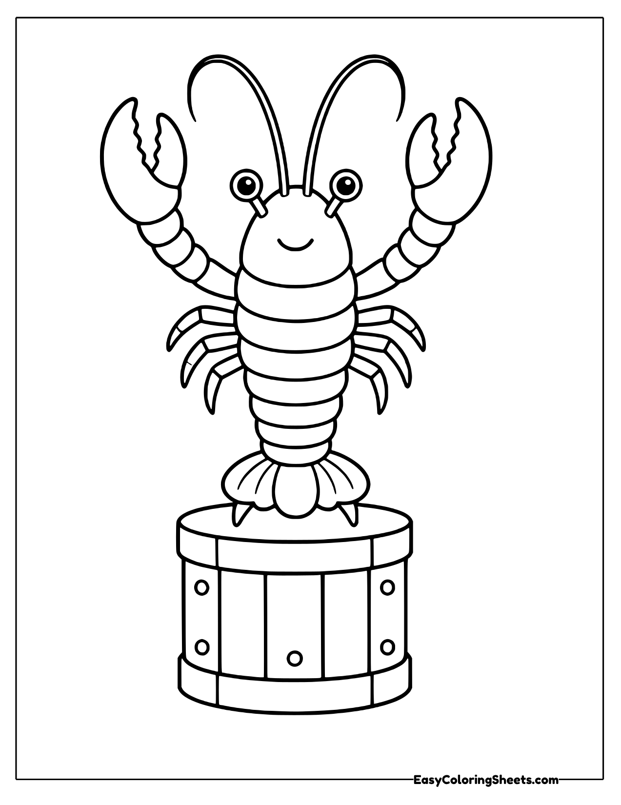 Lobster standing on top of a barrel