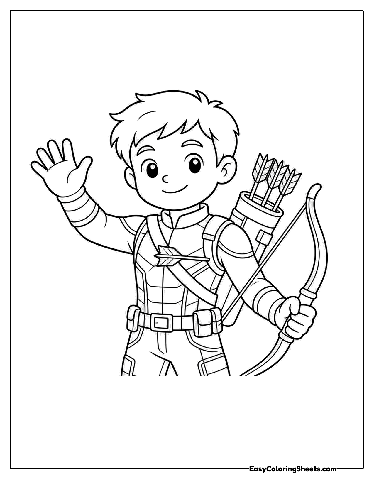 Young archer hero waving with a quiver of arrows