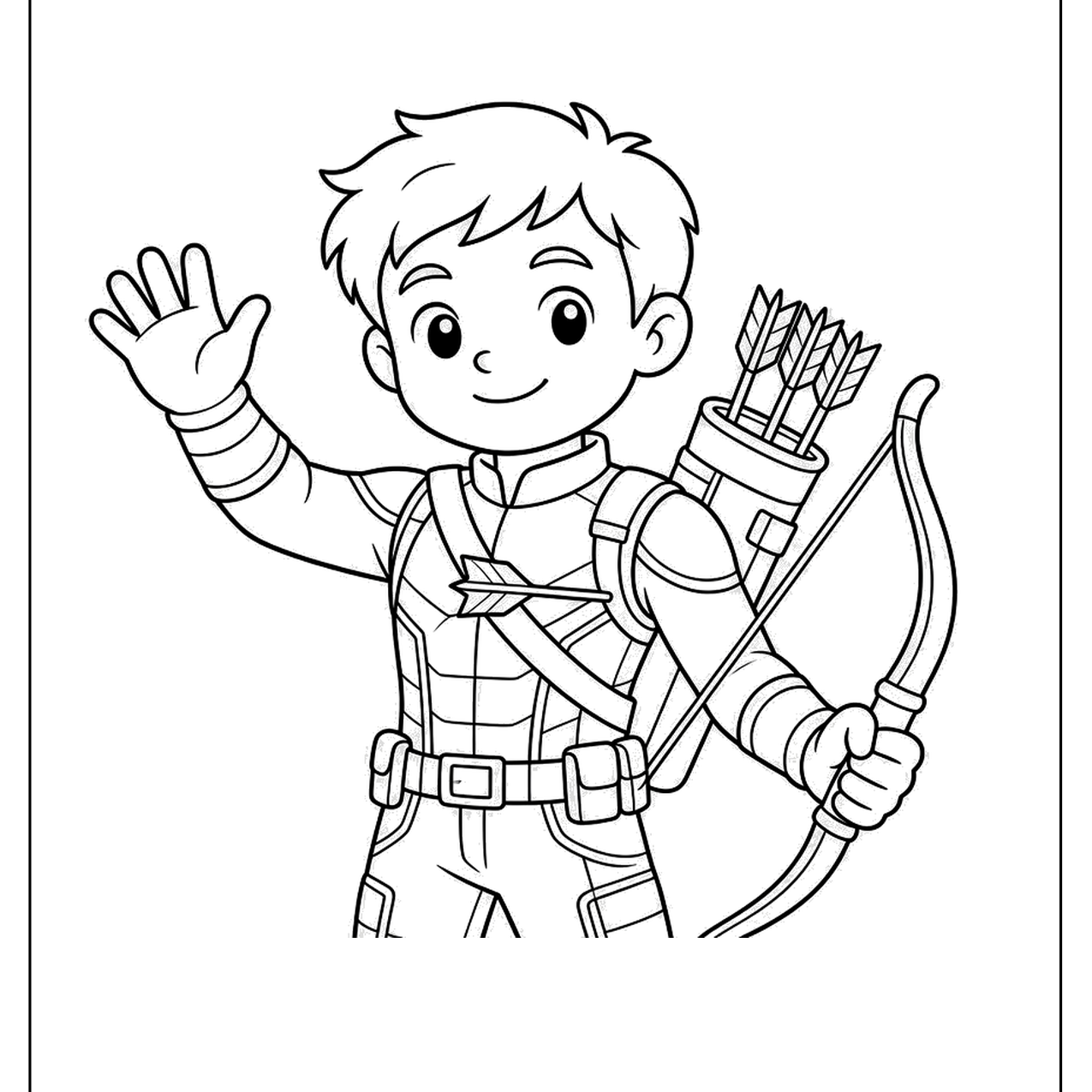 Young archer hero waving with a quiver of arrows
