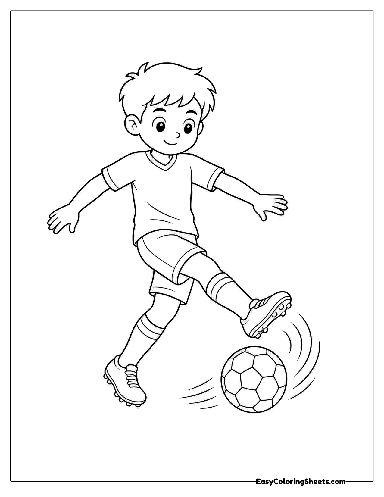 Soccer player kicking a ball in mid stride