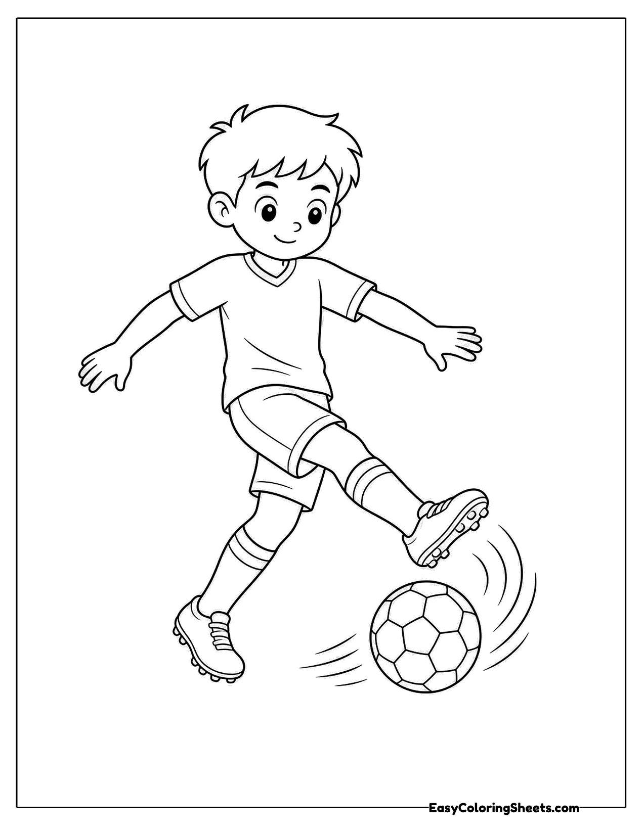 Soccer player kicking a ball in mid stride