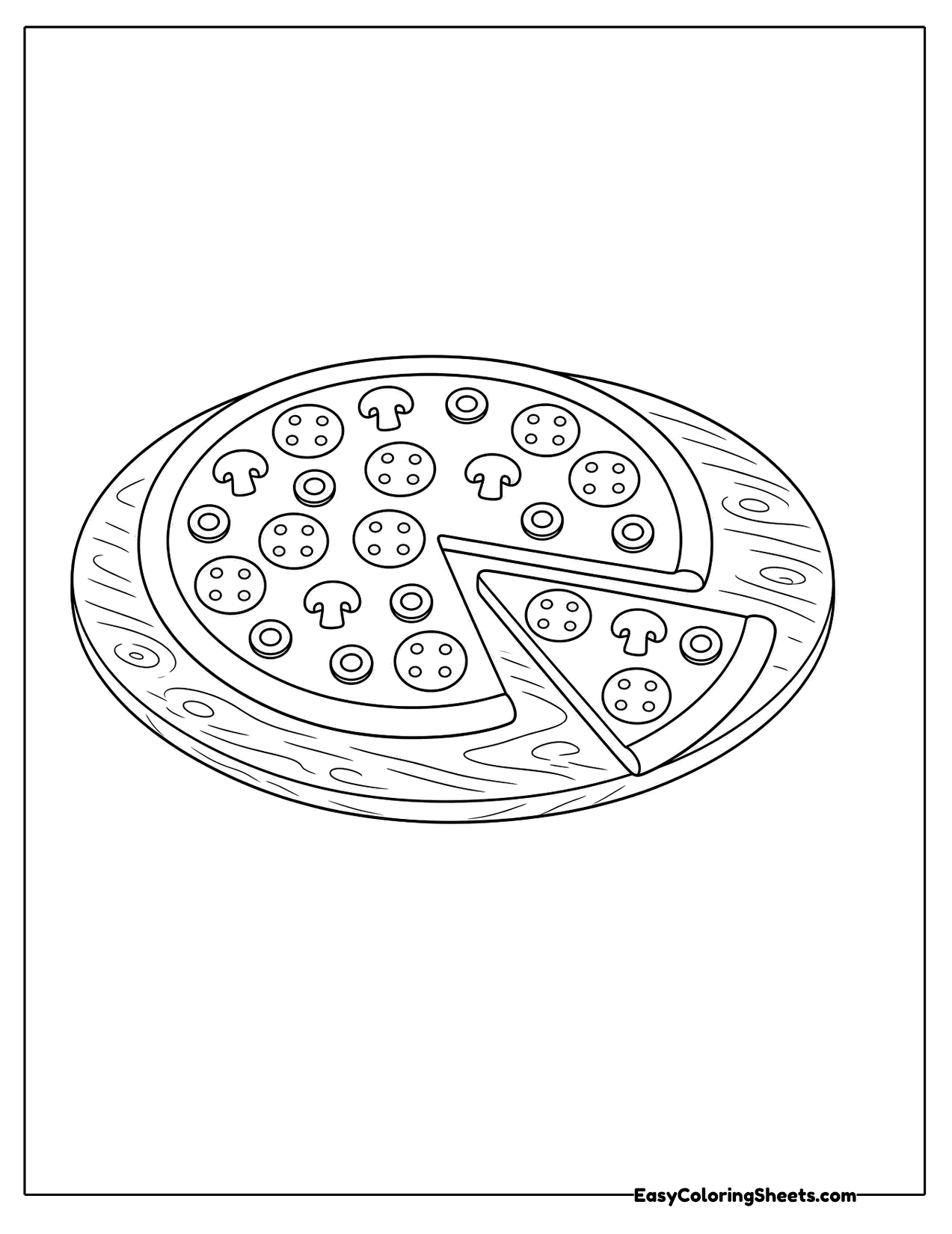 Whole pizza with one slice pulled away