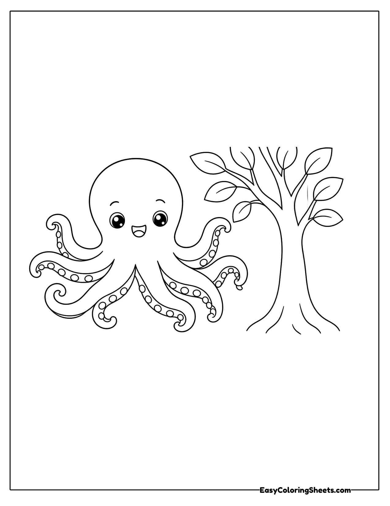 Octopus sitting next to a little tree