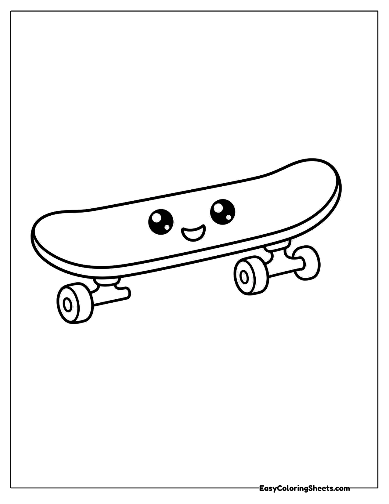 Smiling skateboard character with a happy face on its deck