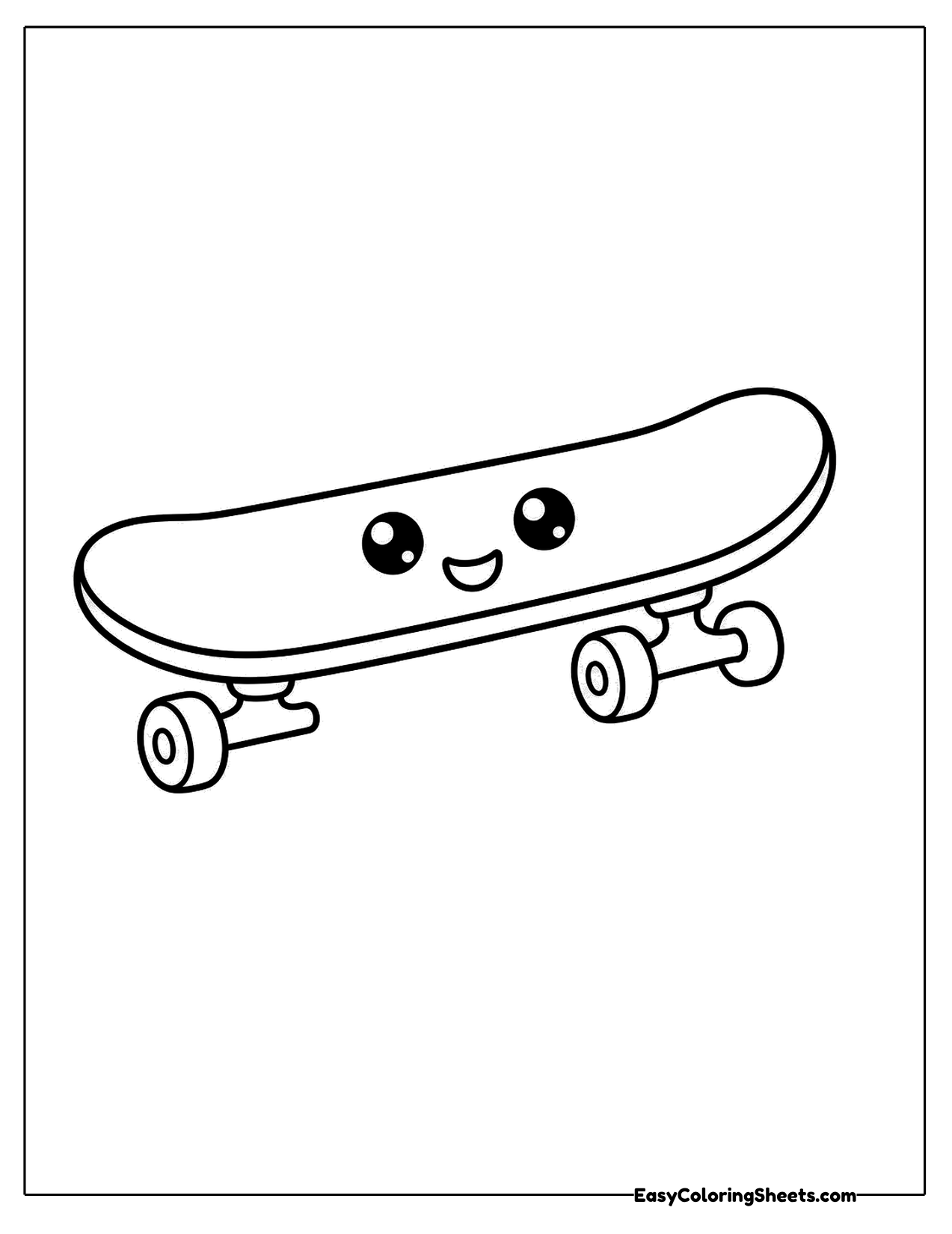 Smiling skateboard character with a happy face on its deck