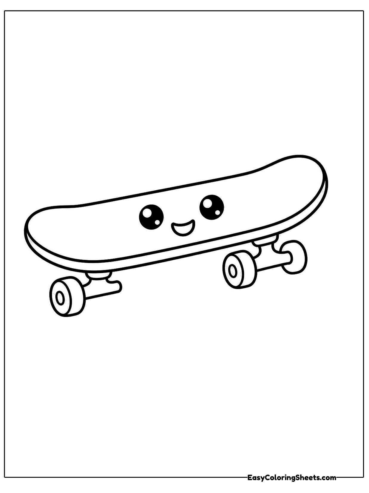 A cheerful skateboard shows a smiling face right on its deck.