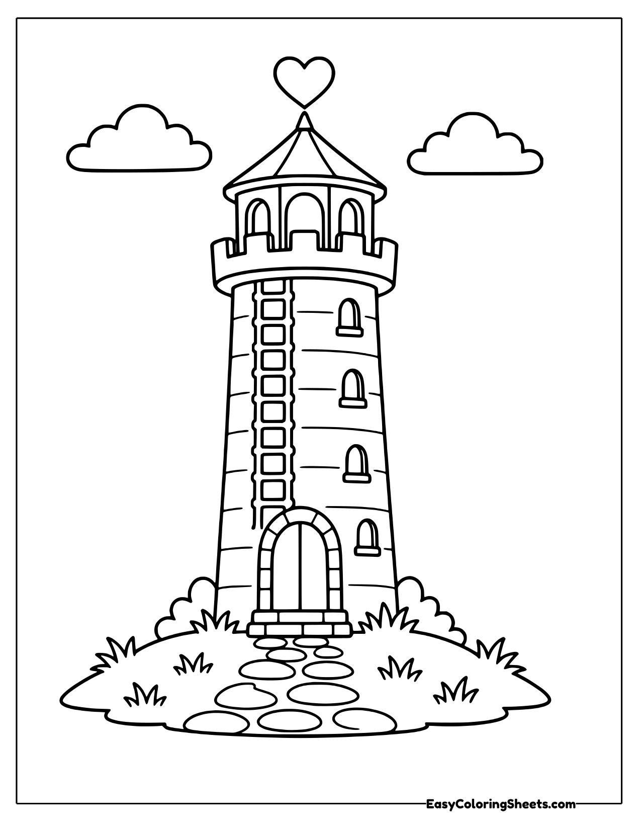 Round stone watchtower under two clouds