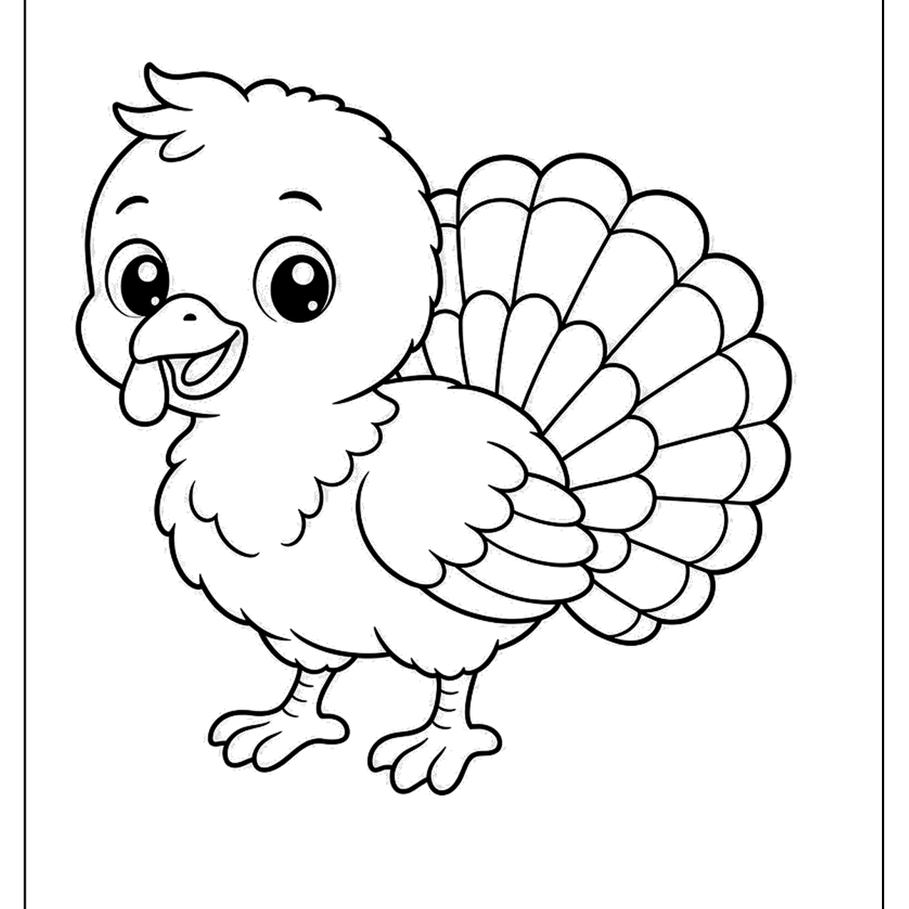 Baby turkey with big eyes and fanned tail
