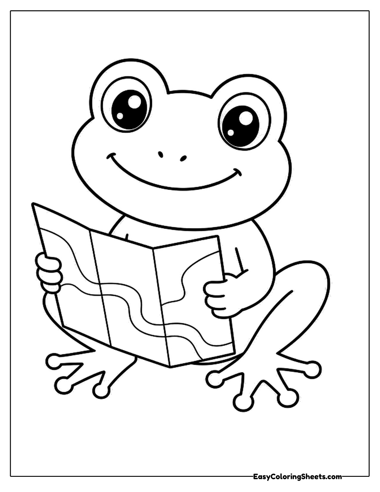 Frog sitting and reading a folded treasure map