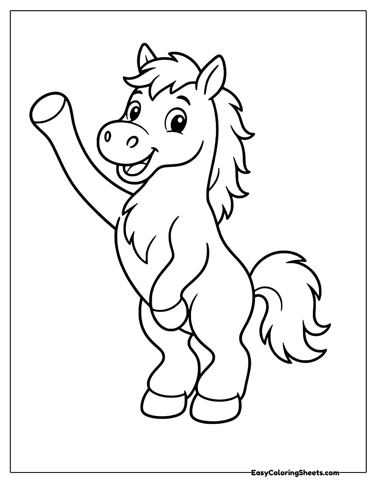 Friendly horse standing on its back legs and waving one hoof
