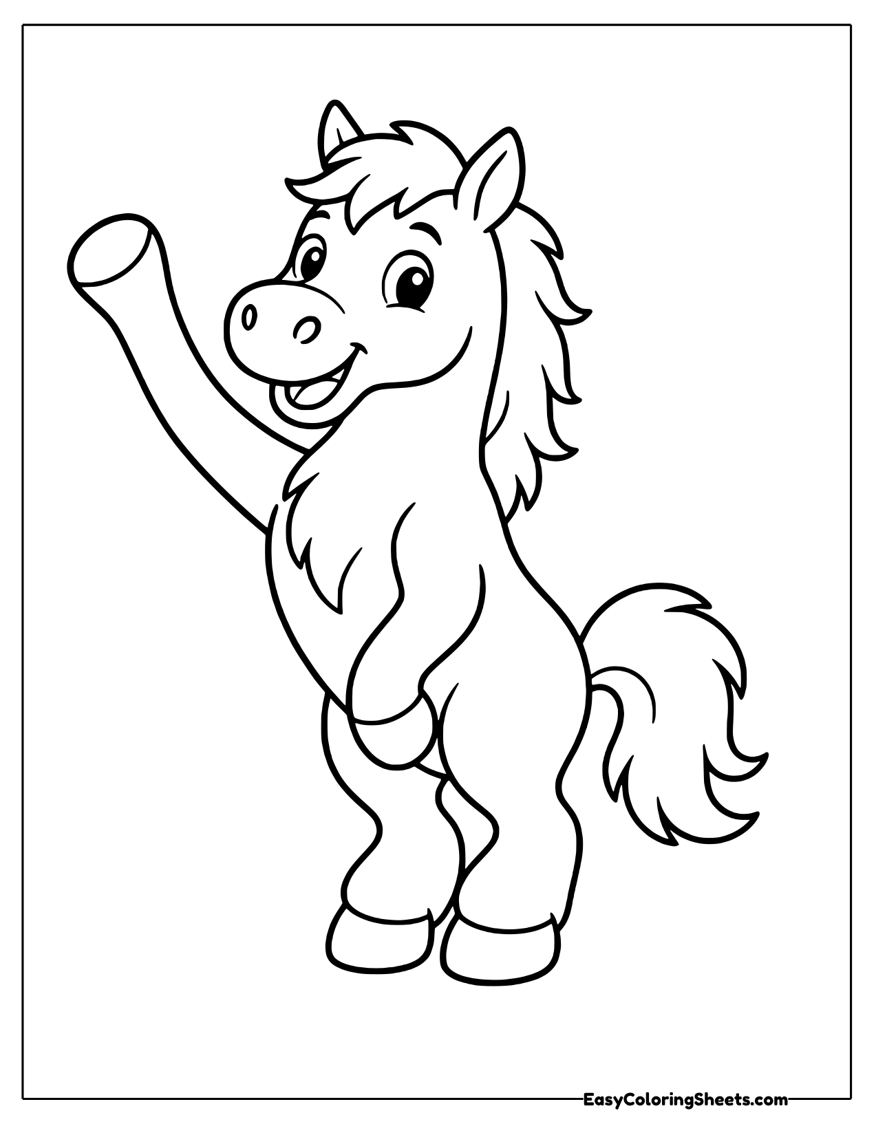 Friendly horse standing on its back legs and waving one hoof