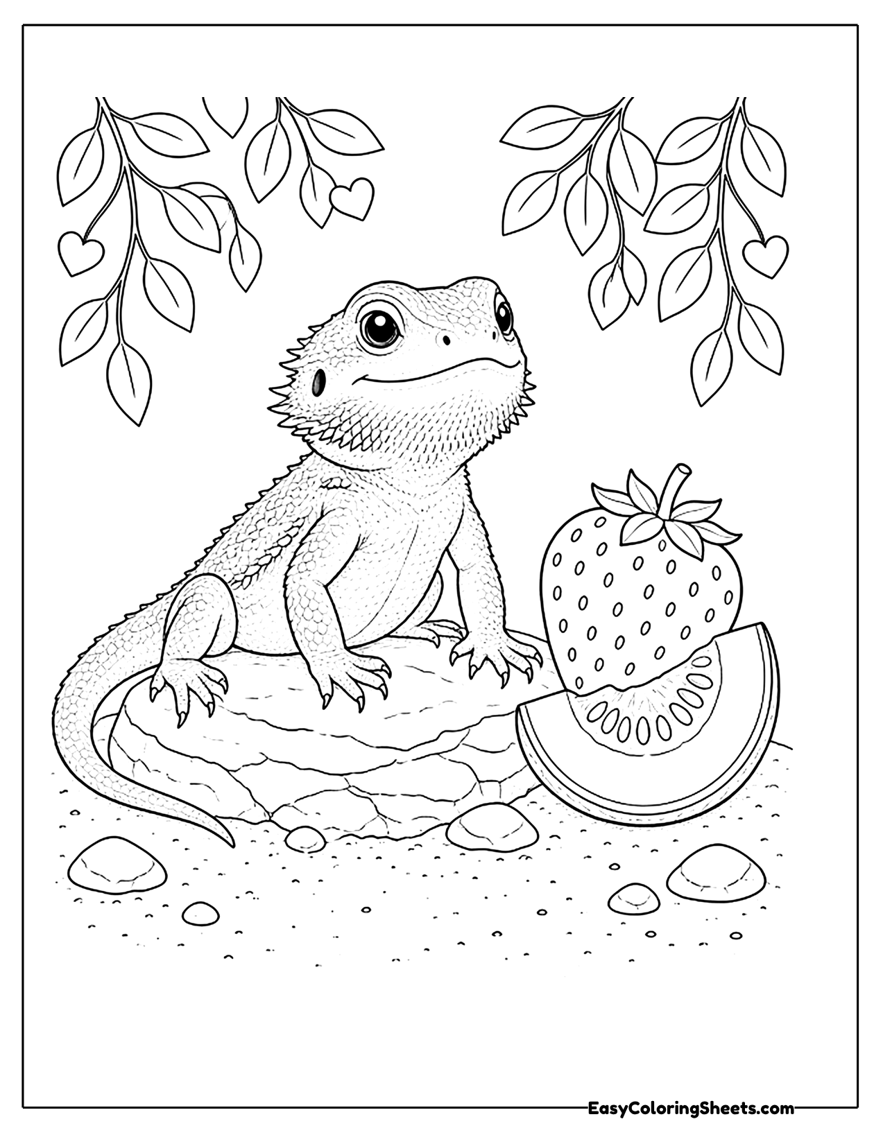 Bearded dragon beside a strawberry