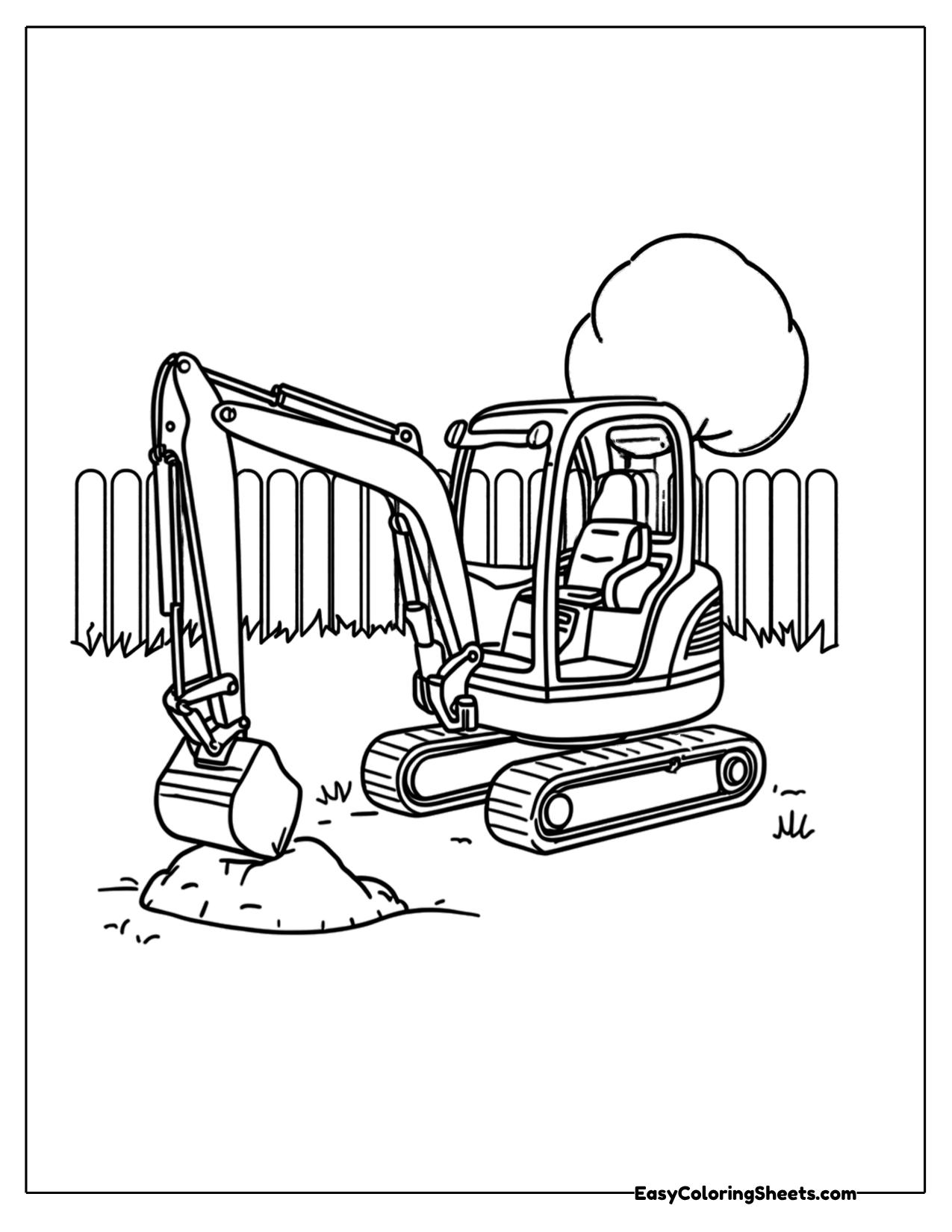 Mini excavator in a backyard