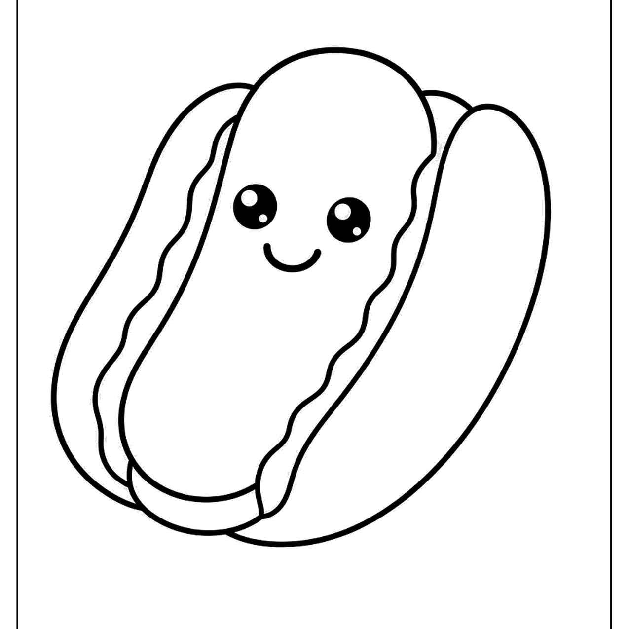 Smiling hot dog character in a bun
