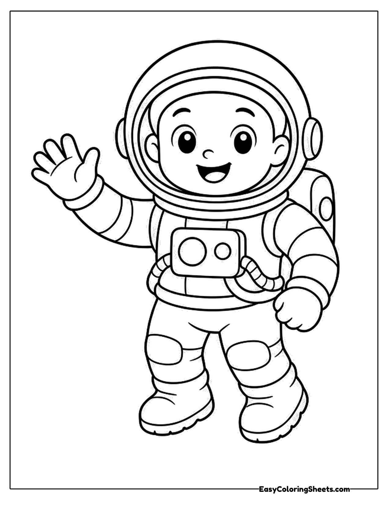 Cheerful astronaut walking and waving