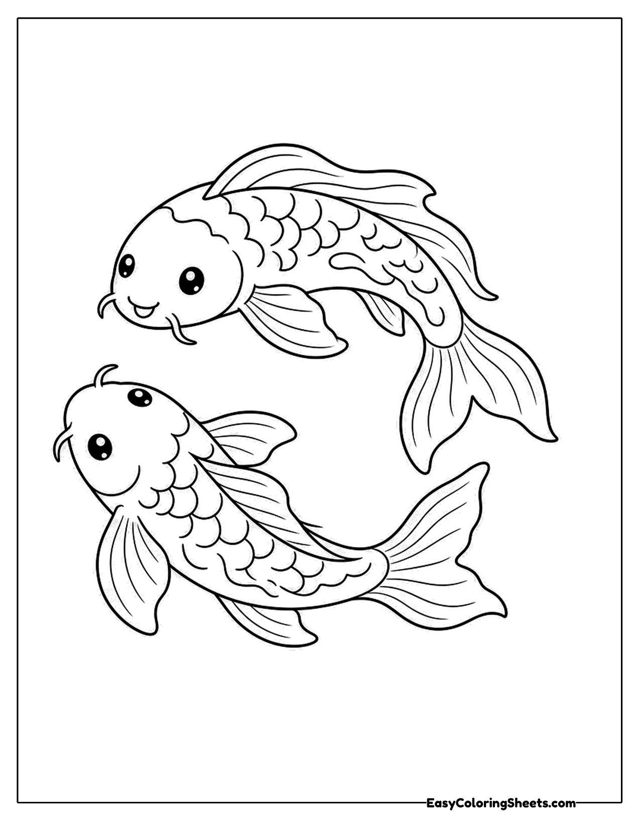 Two koi fish swimming in opposite directions
