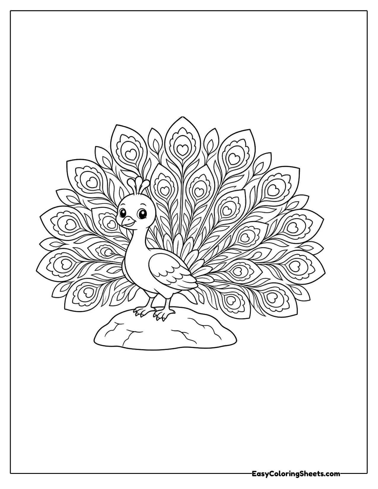 Peacock on a rock with a full fan tail