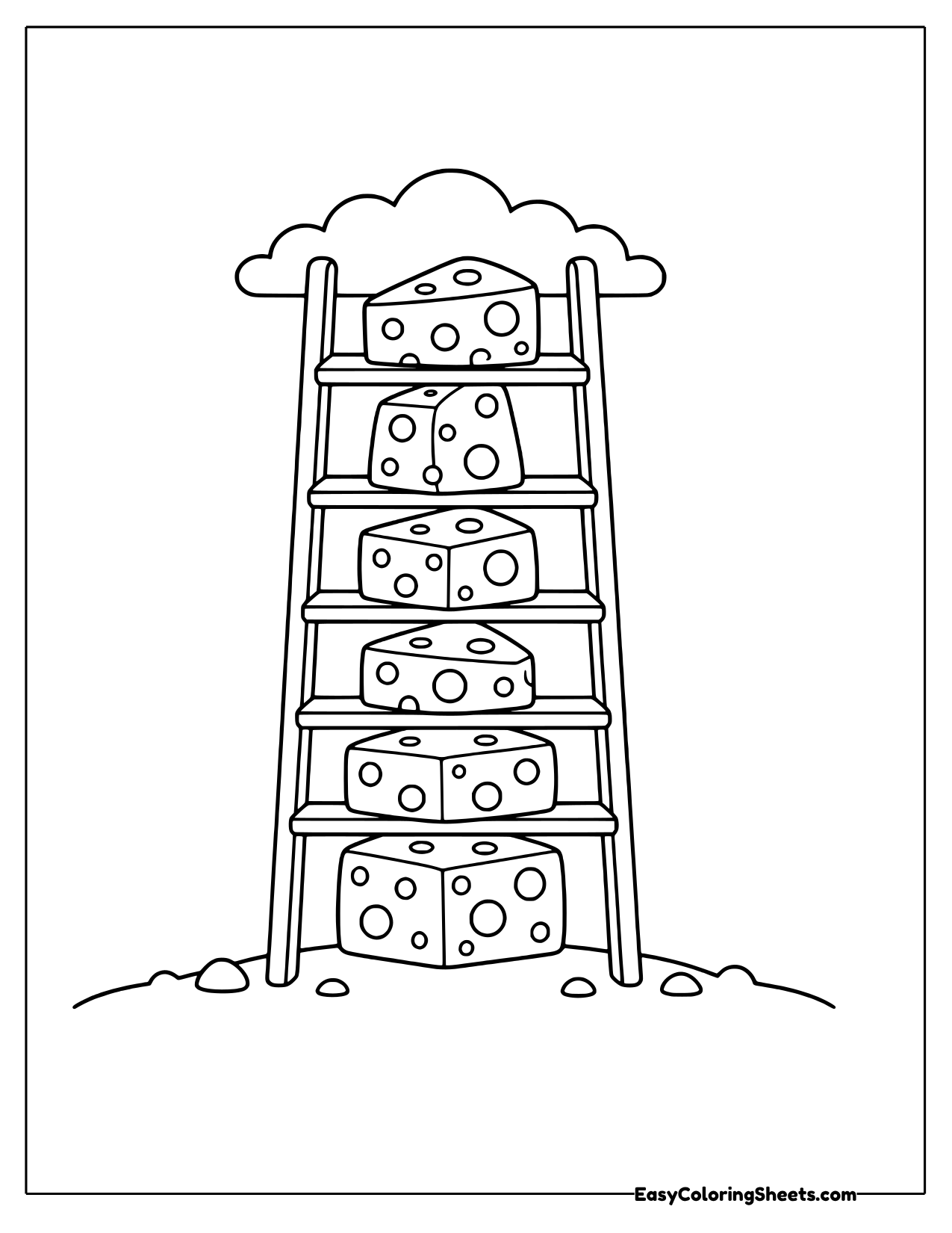 Cheese slices stacked on a tall ladder