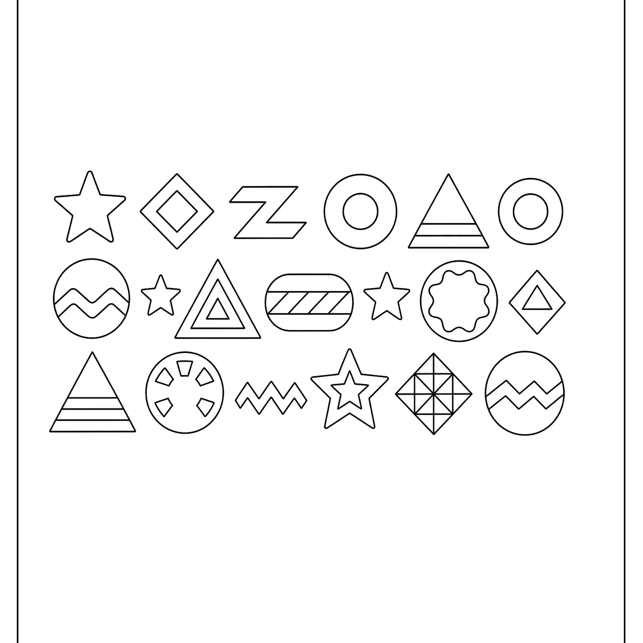 Rows of retro geometric shapes and zigzags