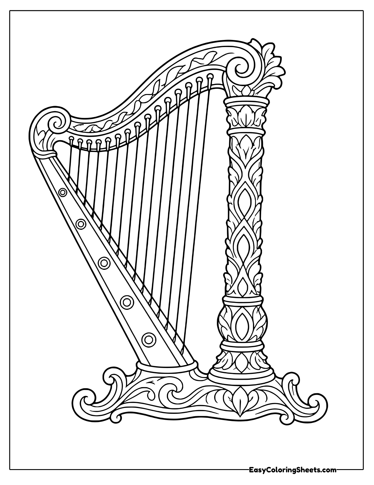 Ornate harp with carved details