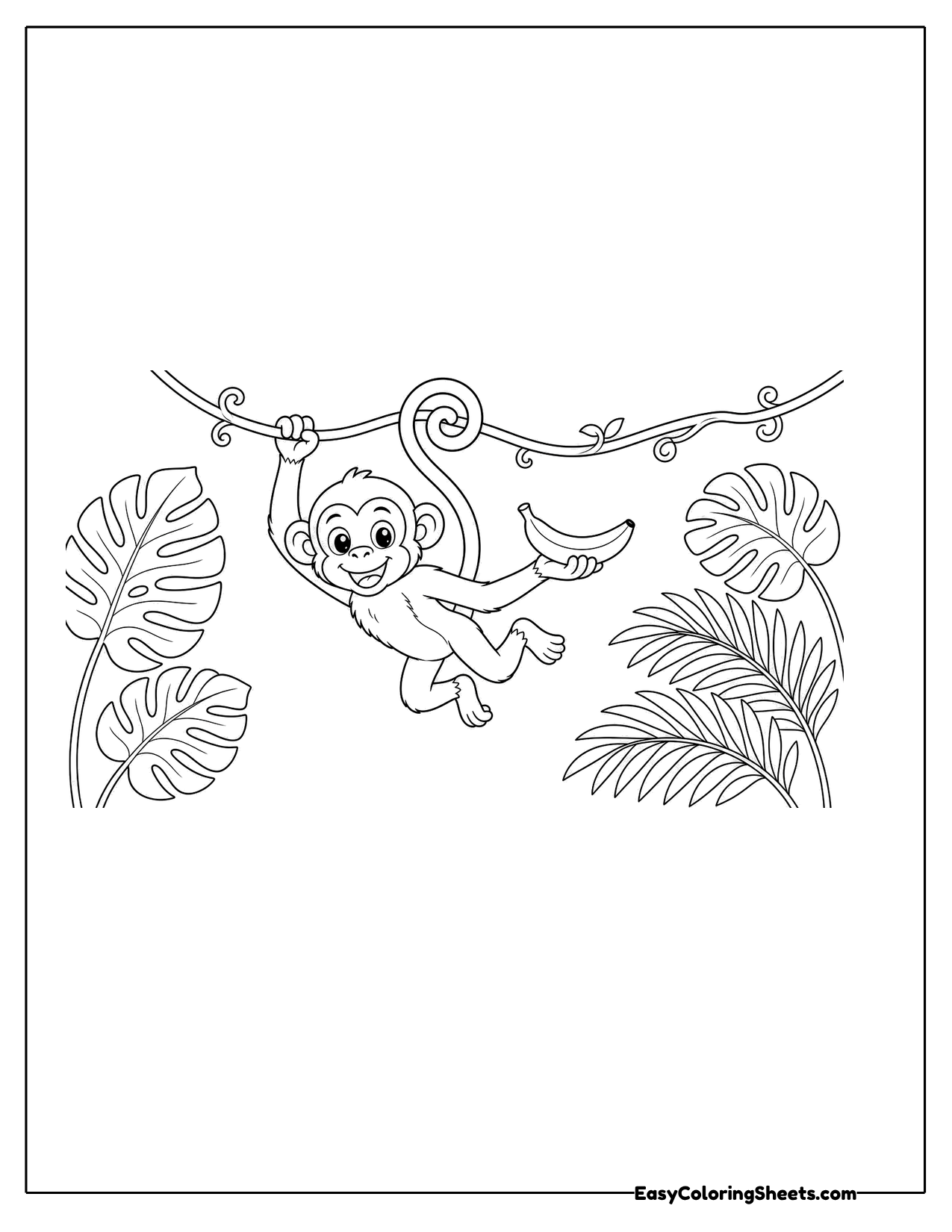 Monkey swinging from a jungle vine