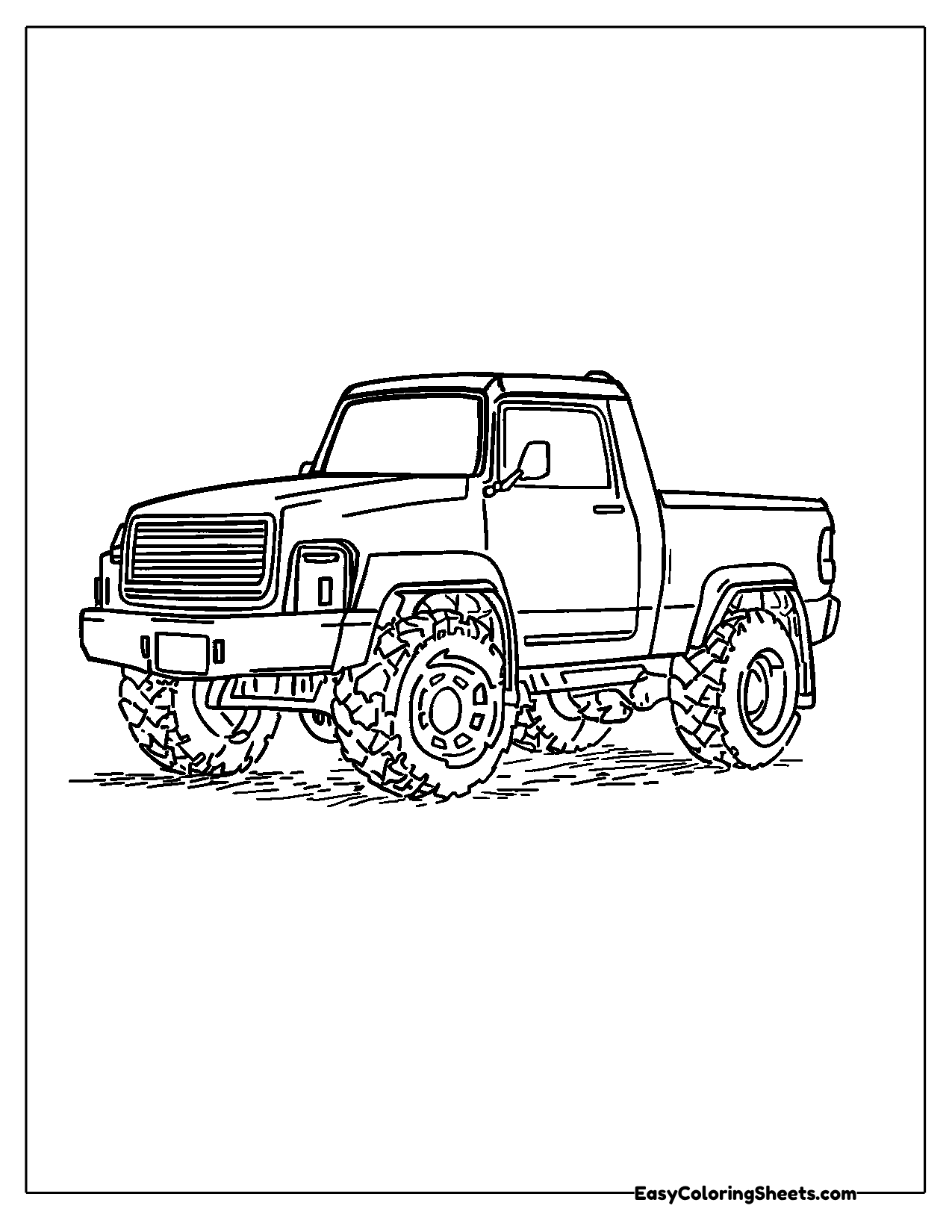 Lifted pickup truck in side view