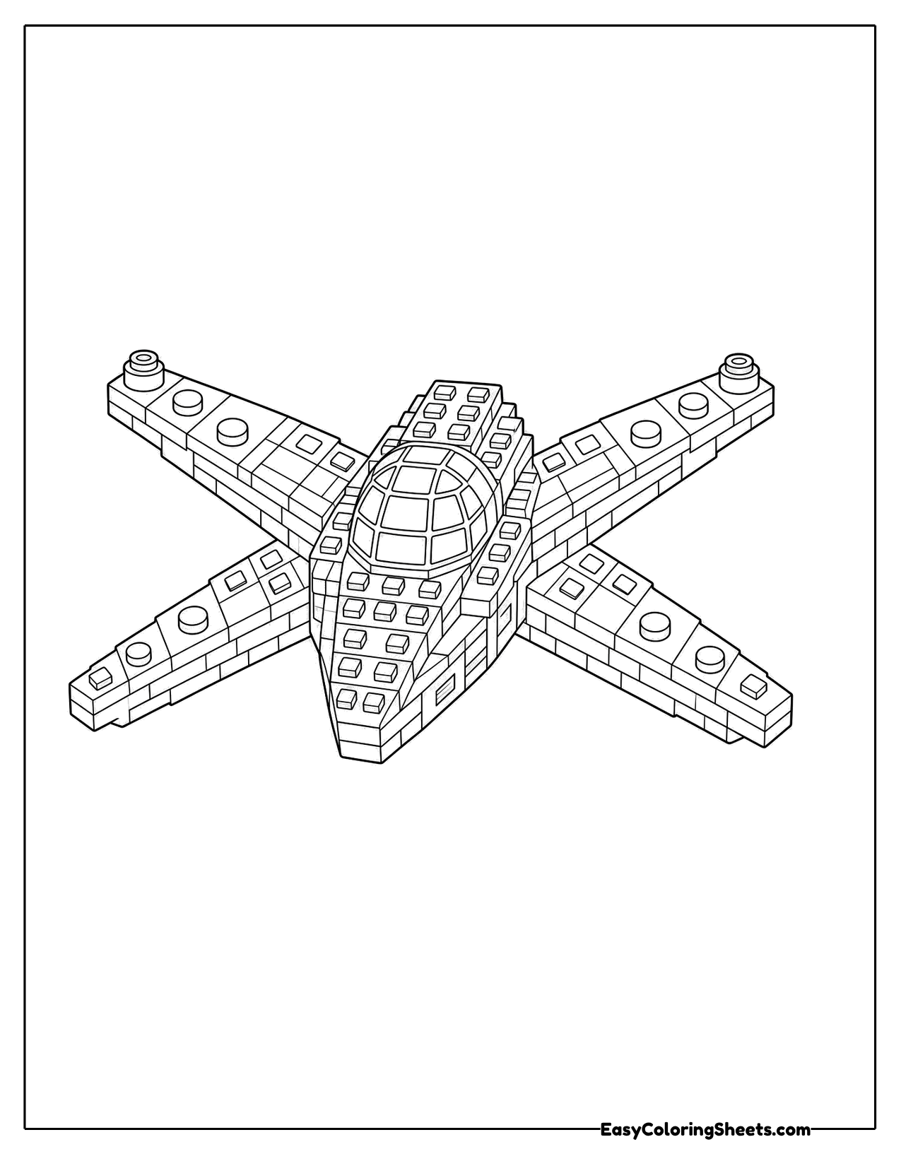 Toy brick starfighter with crossed wings
