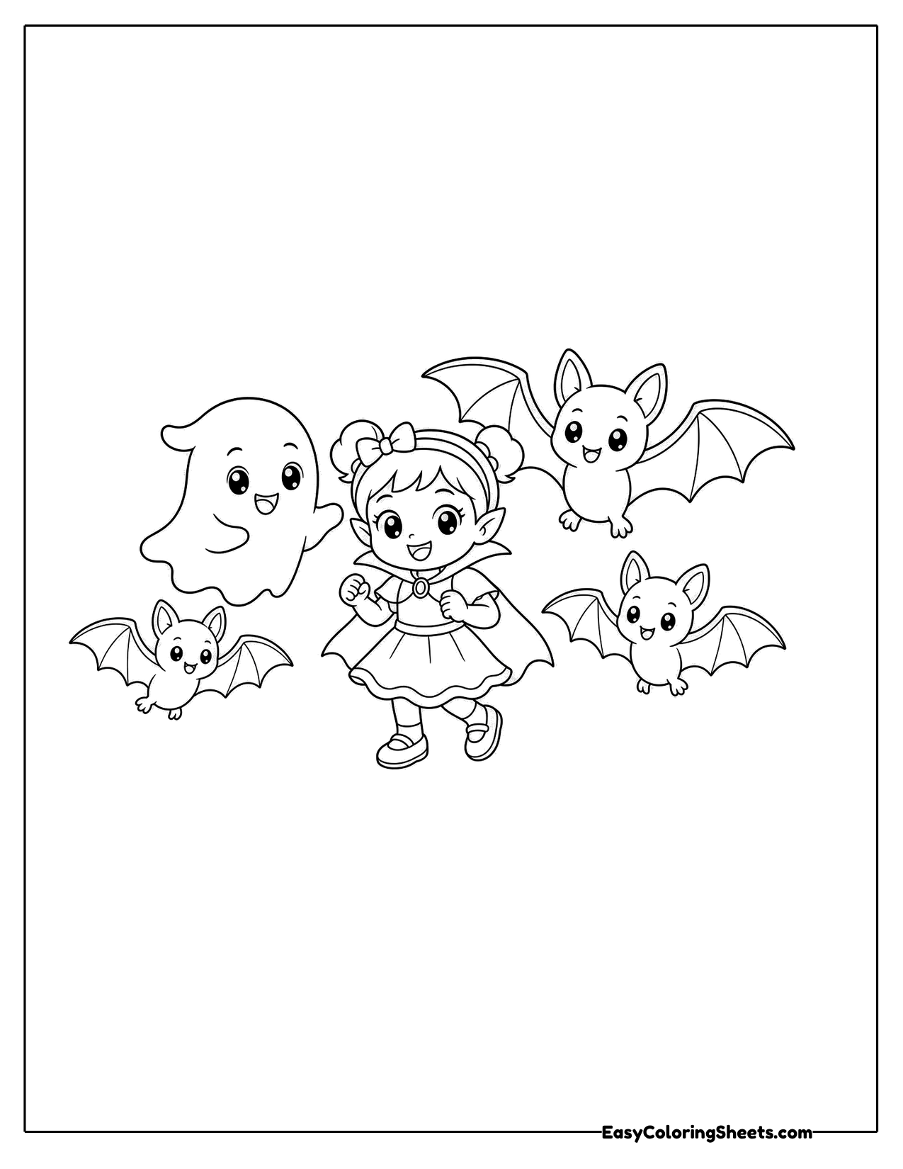 Vampire girl with ghost and bat friends