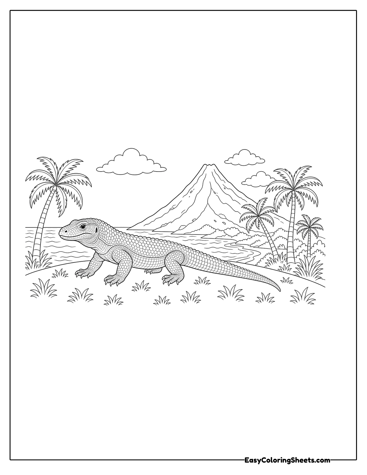 Komodo dragon on a tropical island