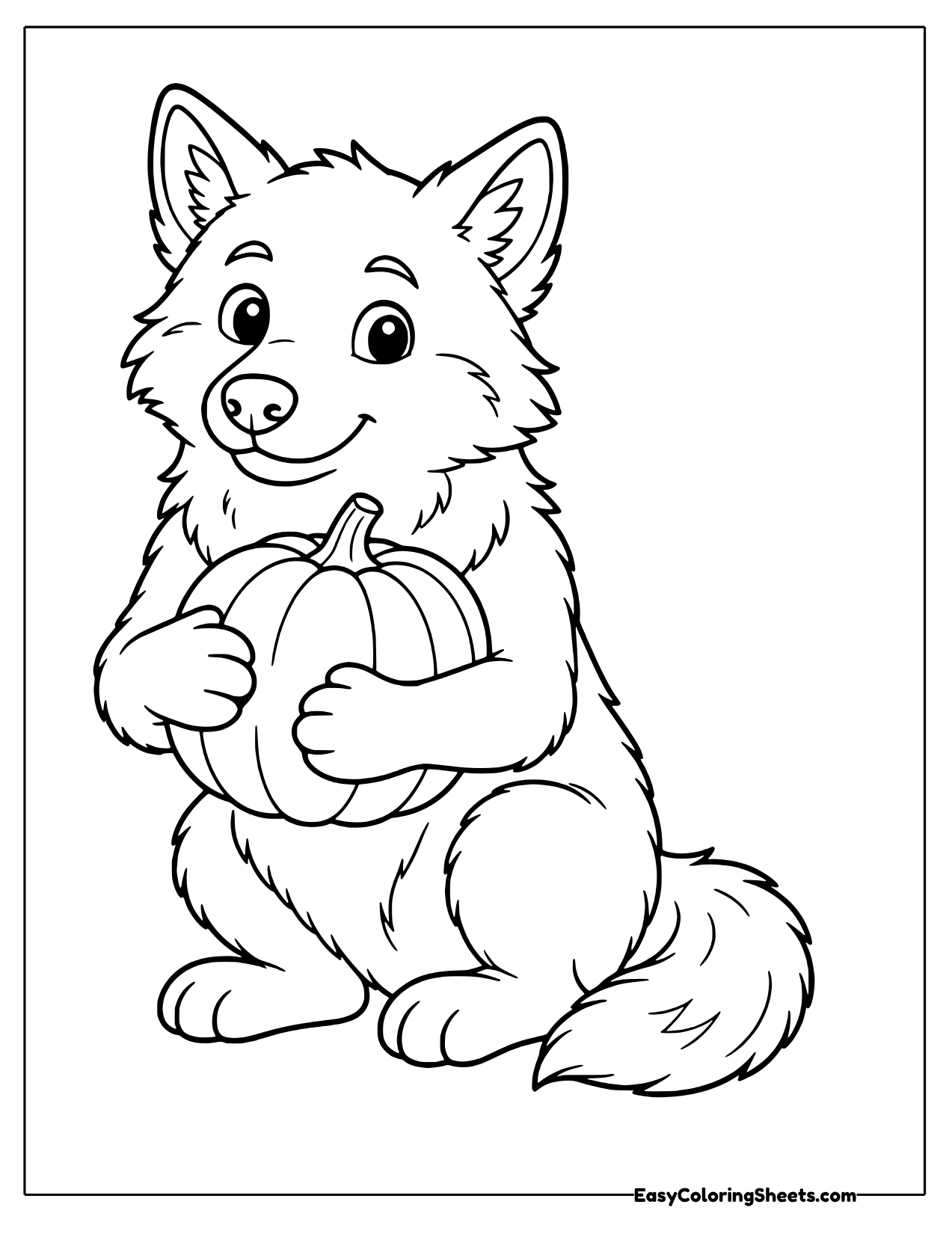 Wolf hugging a pumpkin