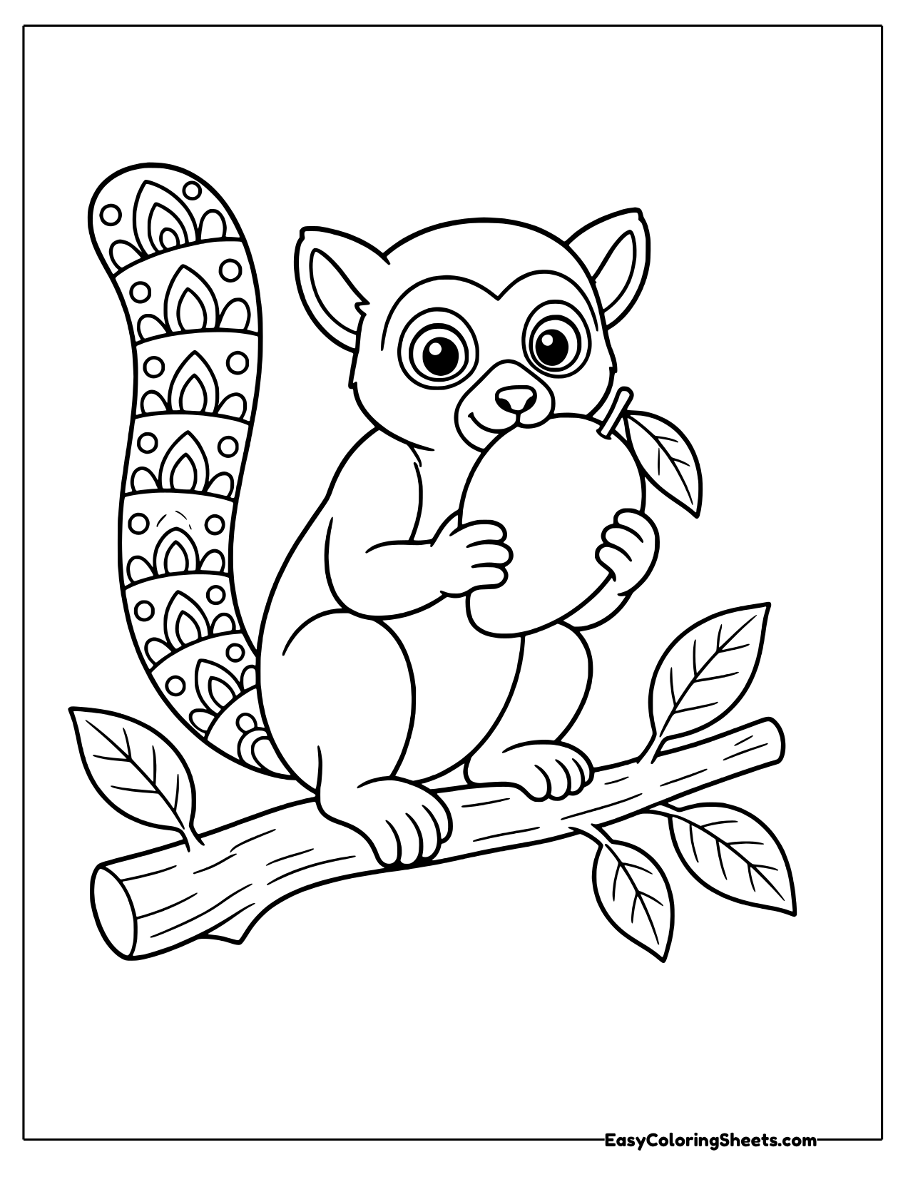 Lemur with a mandala tail eating a mango