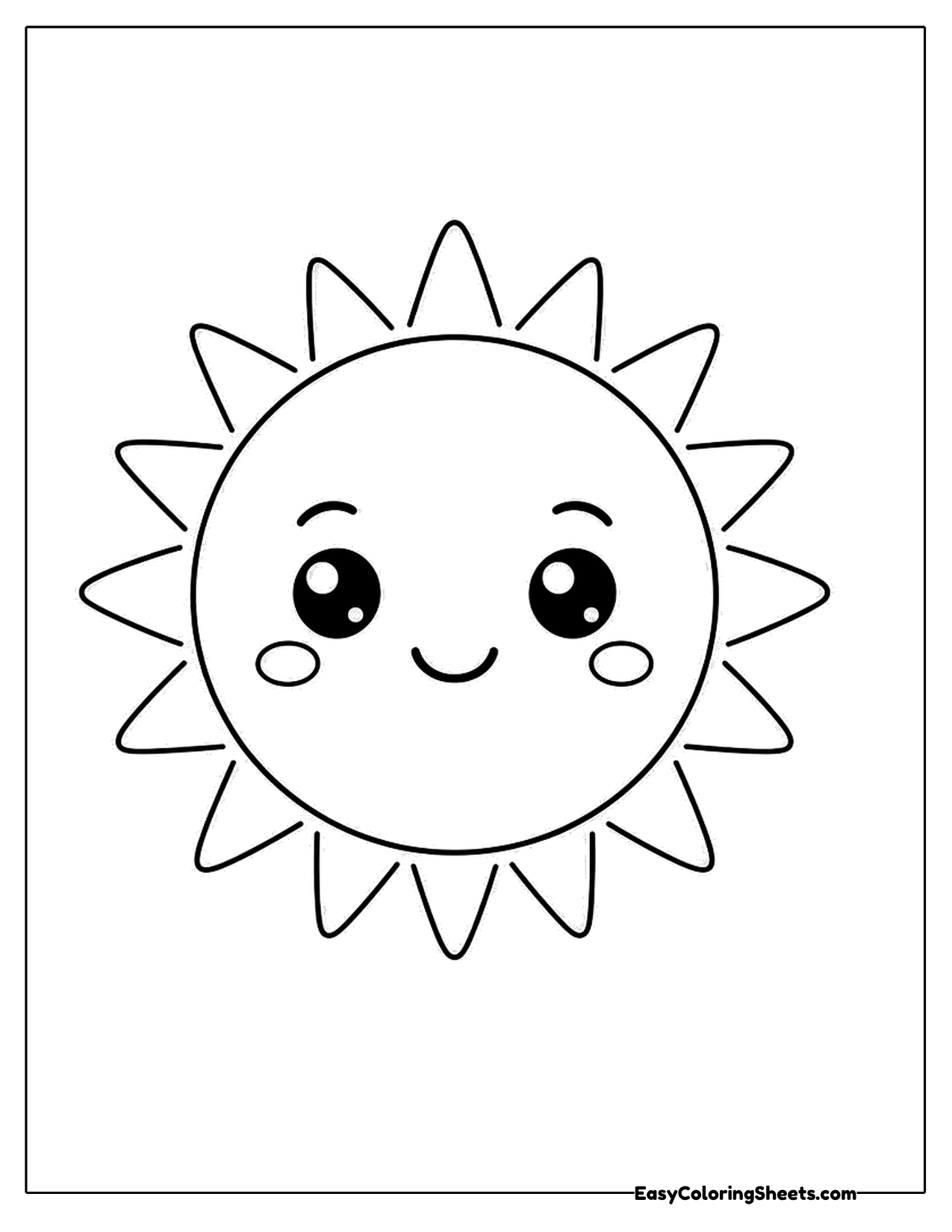 Cute sun with rosy cheeks and pointed rays