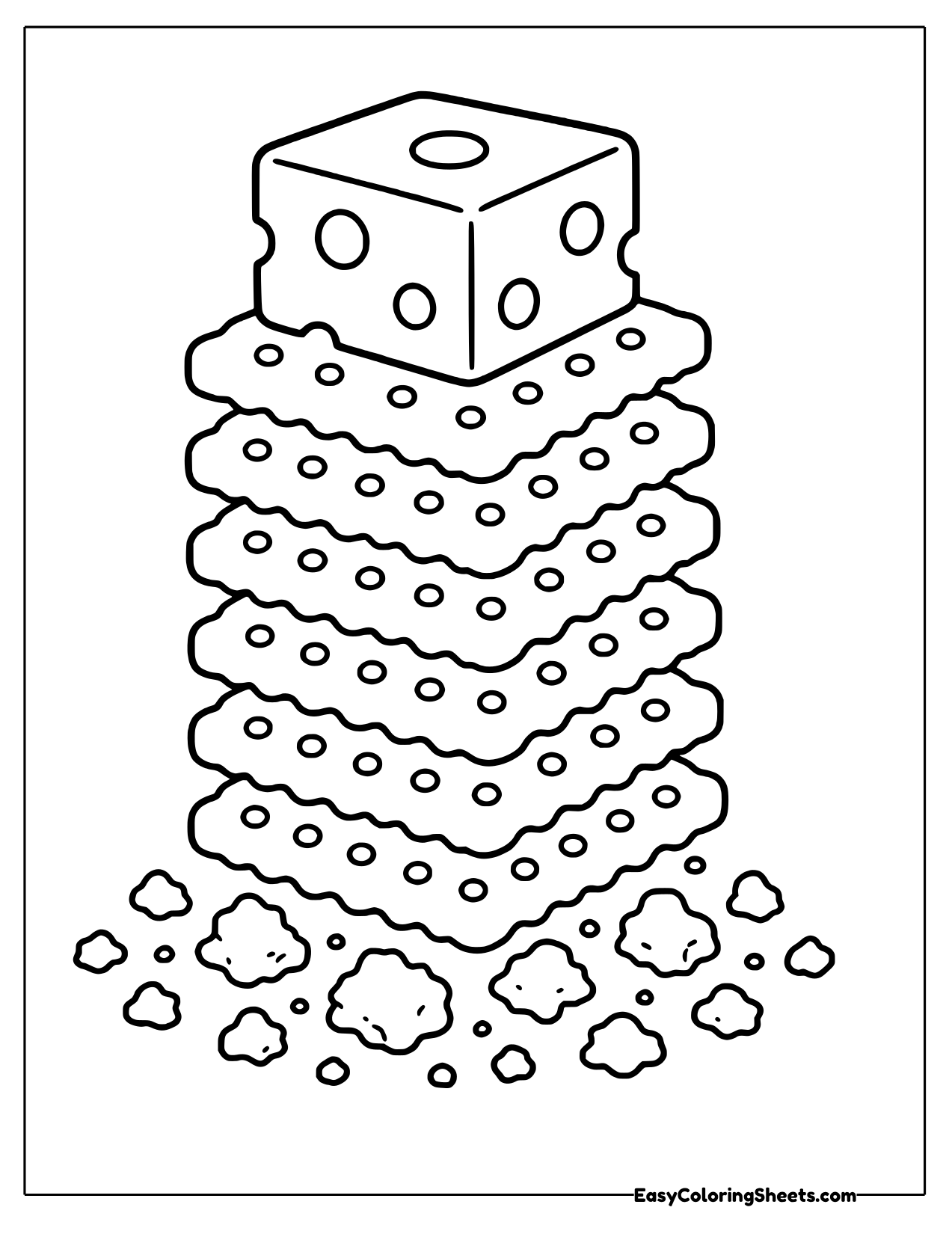 Tall stack of crackers with a cheese cube on top