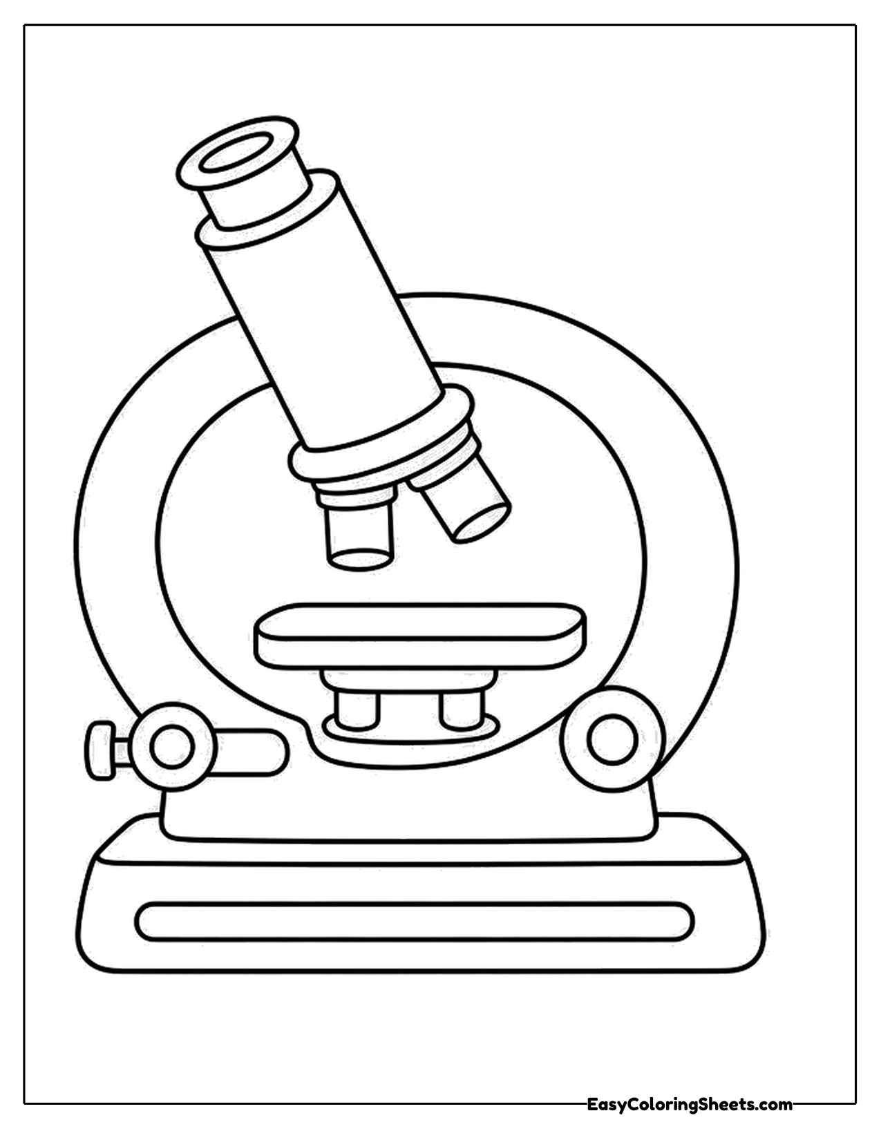 Microscope with a tall eyepiece set inside a round frame