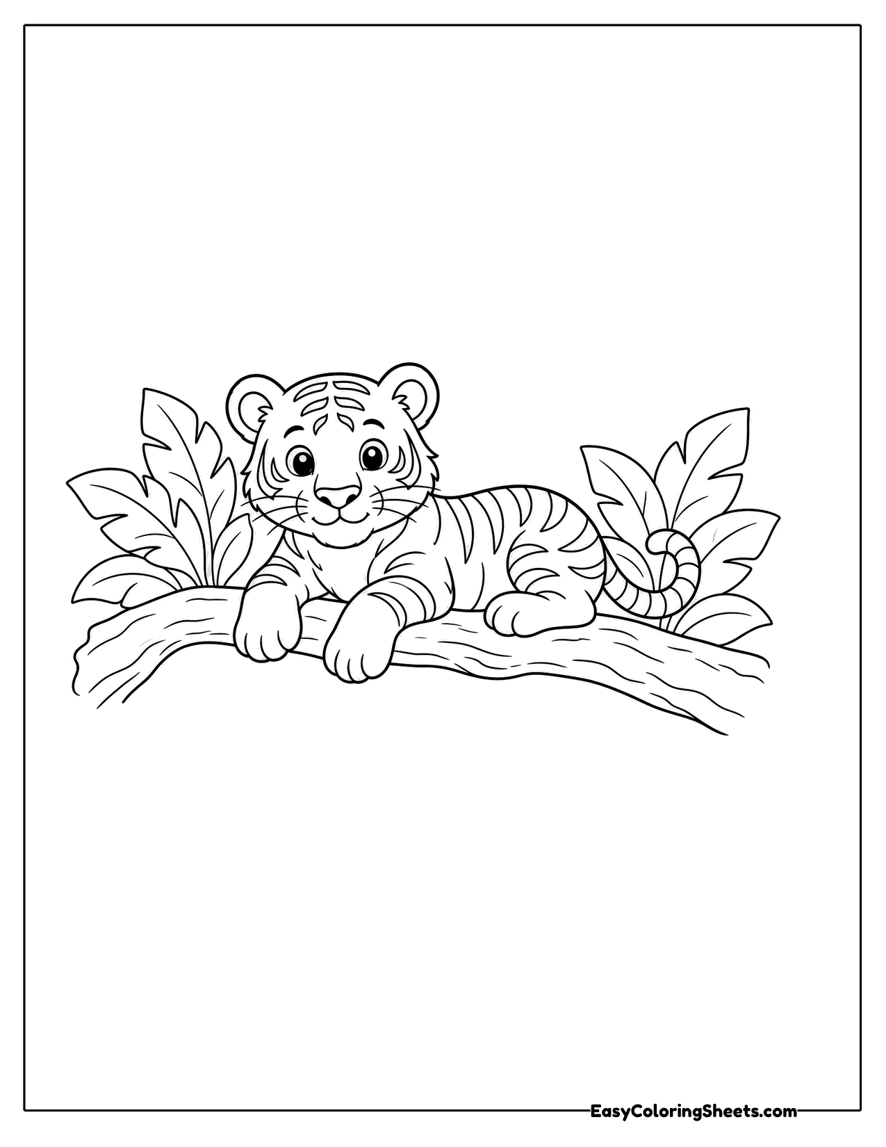 Tiger cub resting on a jungle log