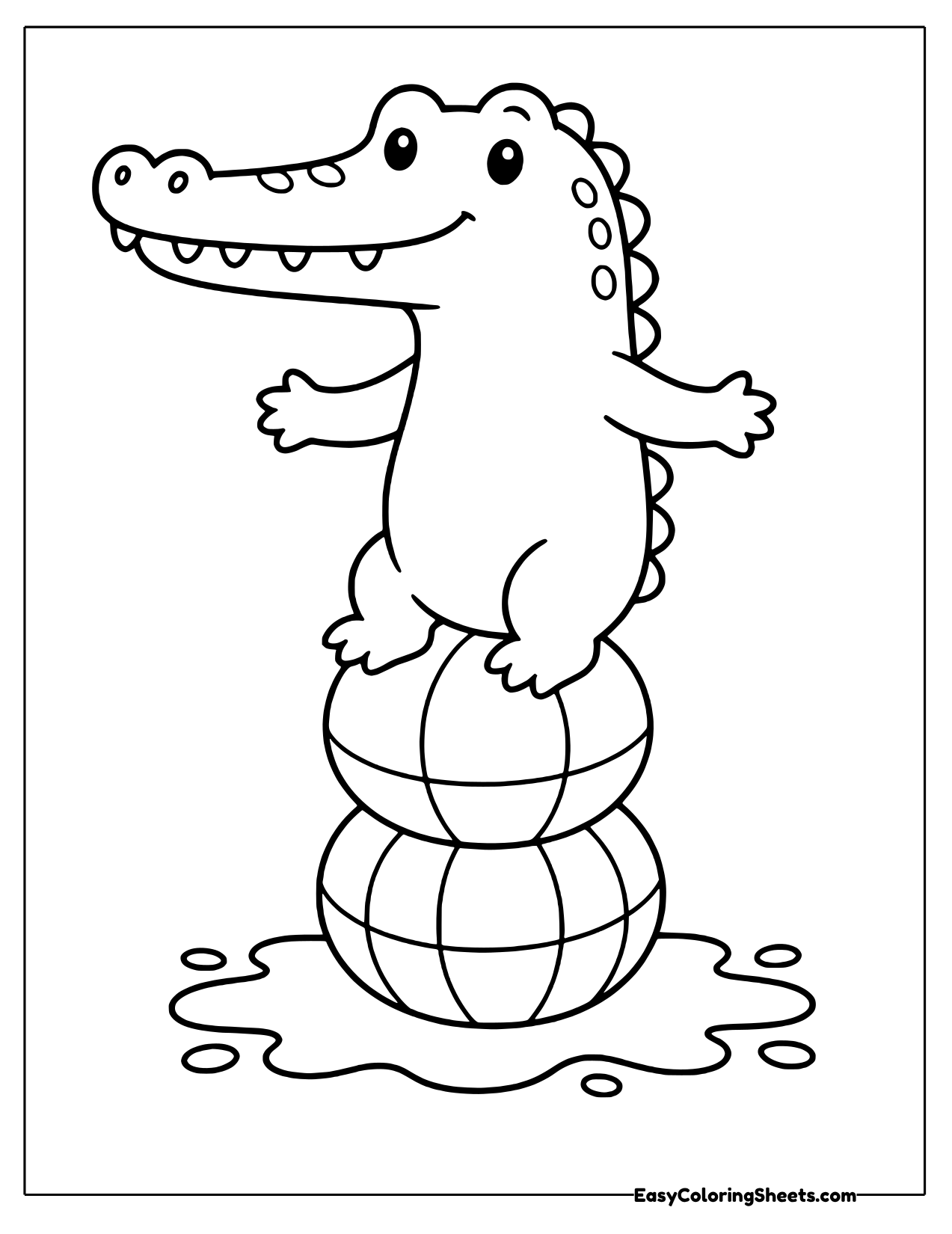 Crocodile balancing on stacked balls